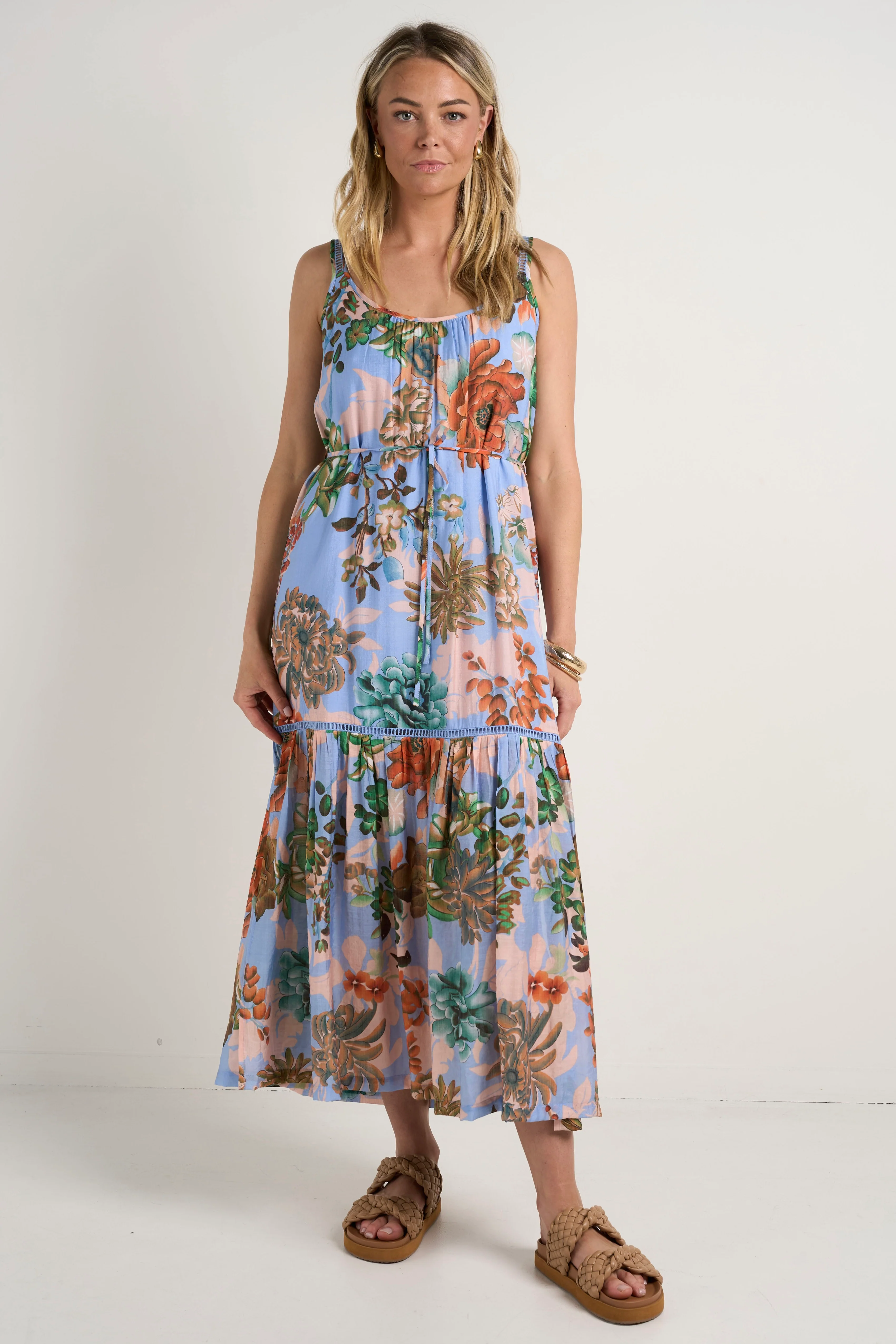 Estela Blue Floral Strappy Floaty Maxi Dress - Image 2