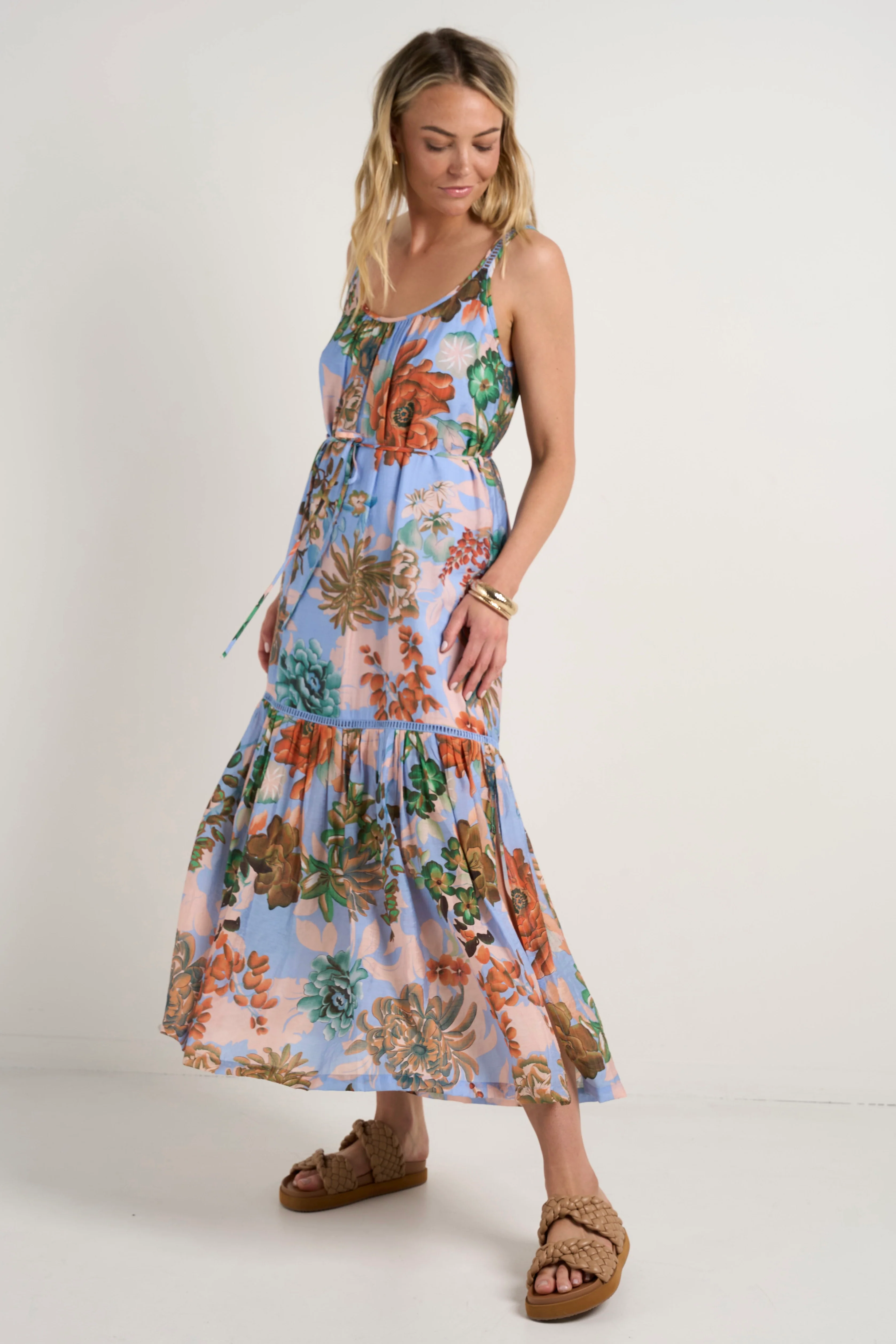 Estela Blue Floral Strappy Floaty Maxi Dress - Image 3