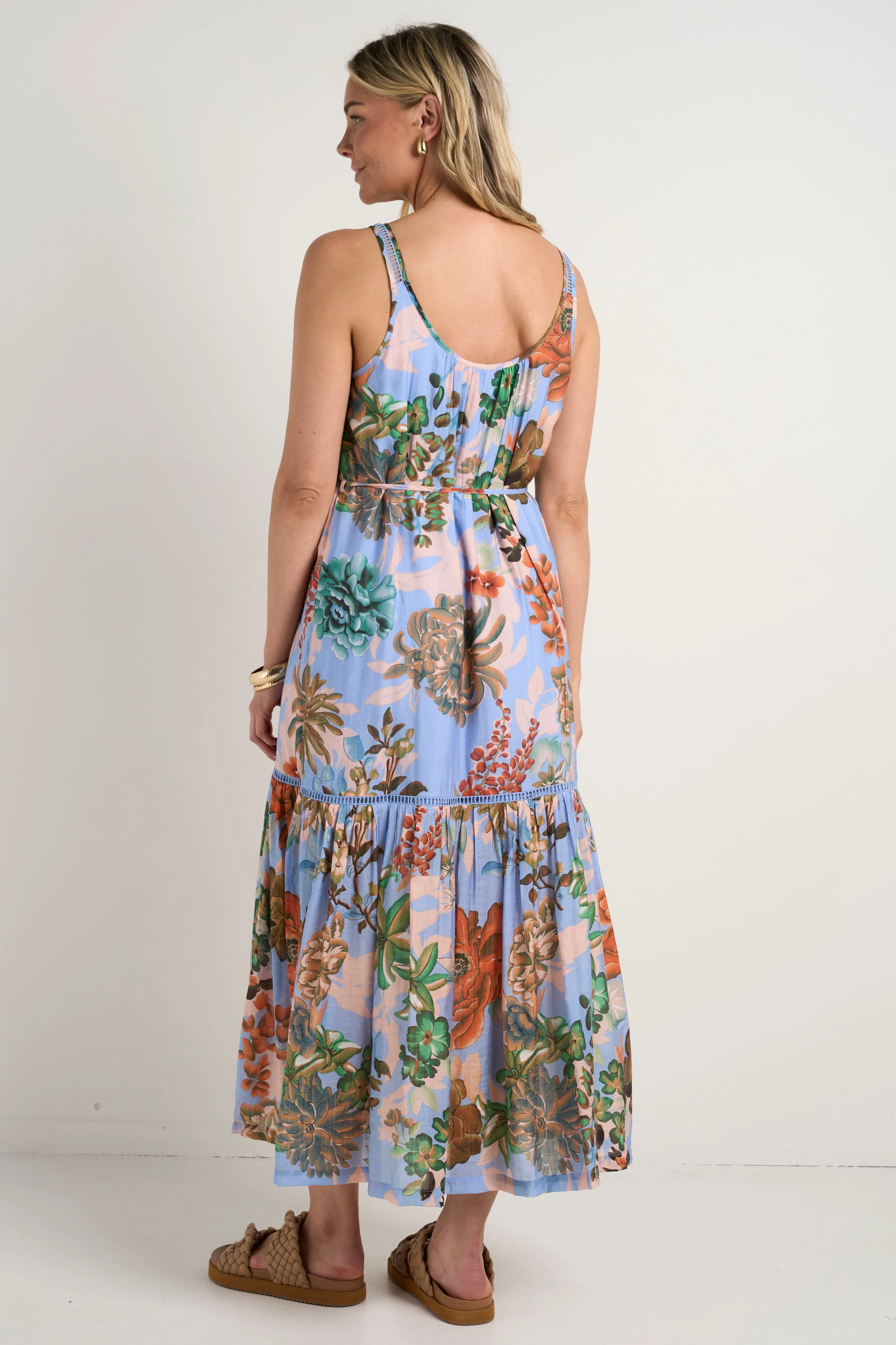 Estela Blue Floral Strappy Floaty Maxi Dress - Image 7