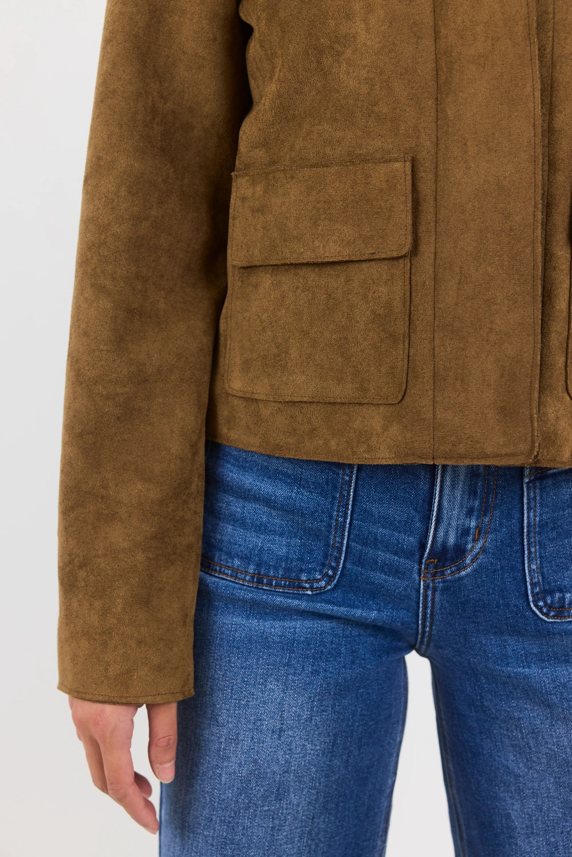 Exhibit Cinnamon Faux Suede Button Front Cropped Jacket - Image 6