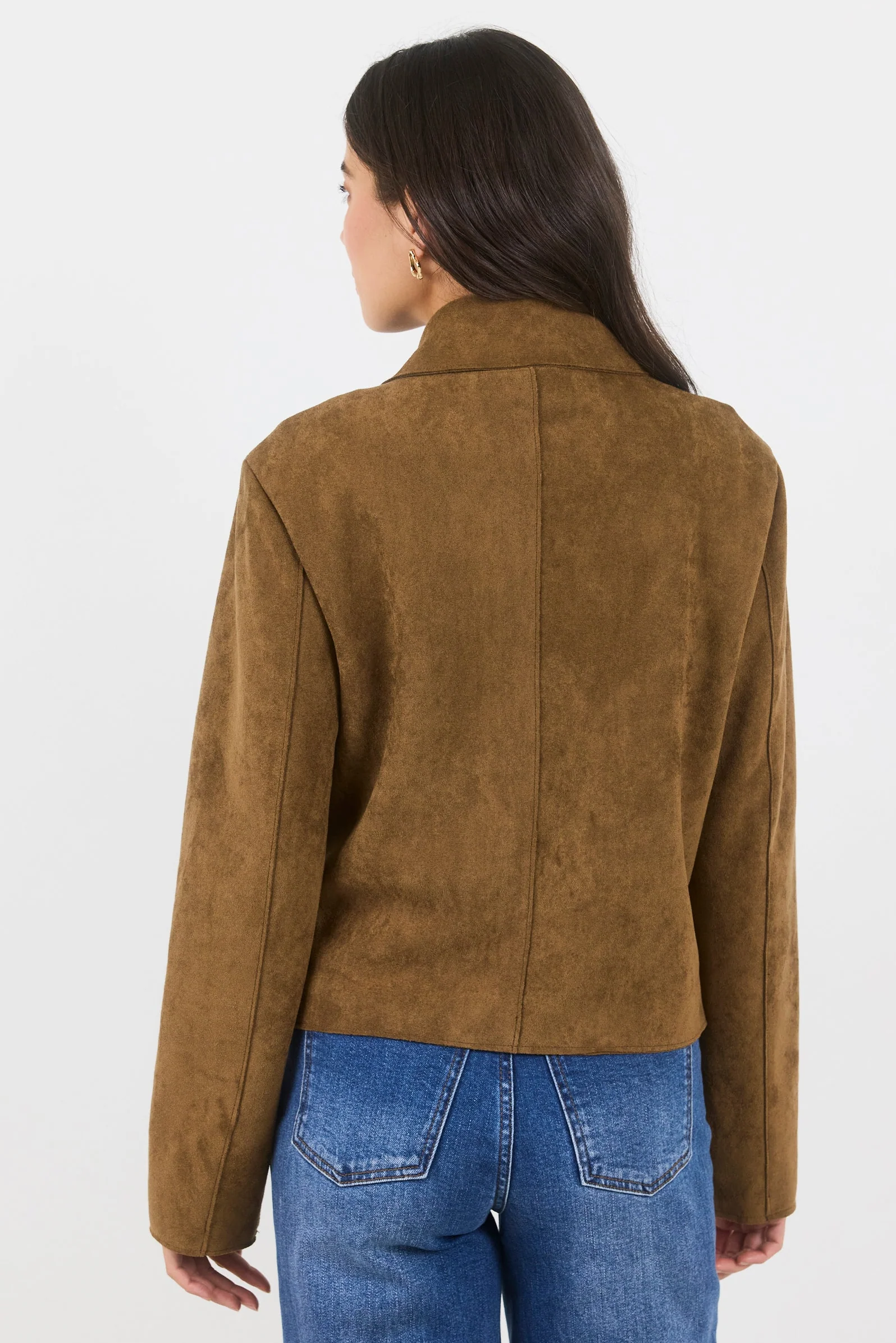 Exhibit Cinnamon Faux Suede Button Front Cropped Jacket - Image 8