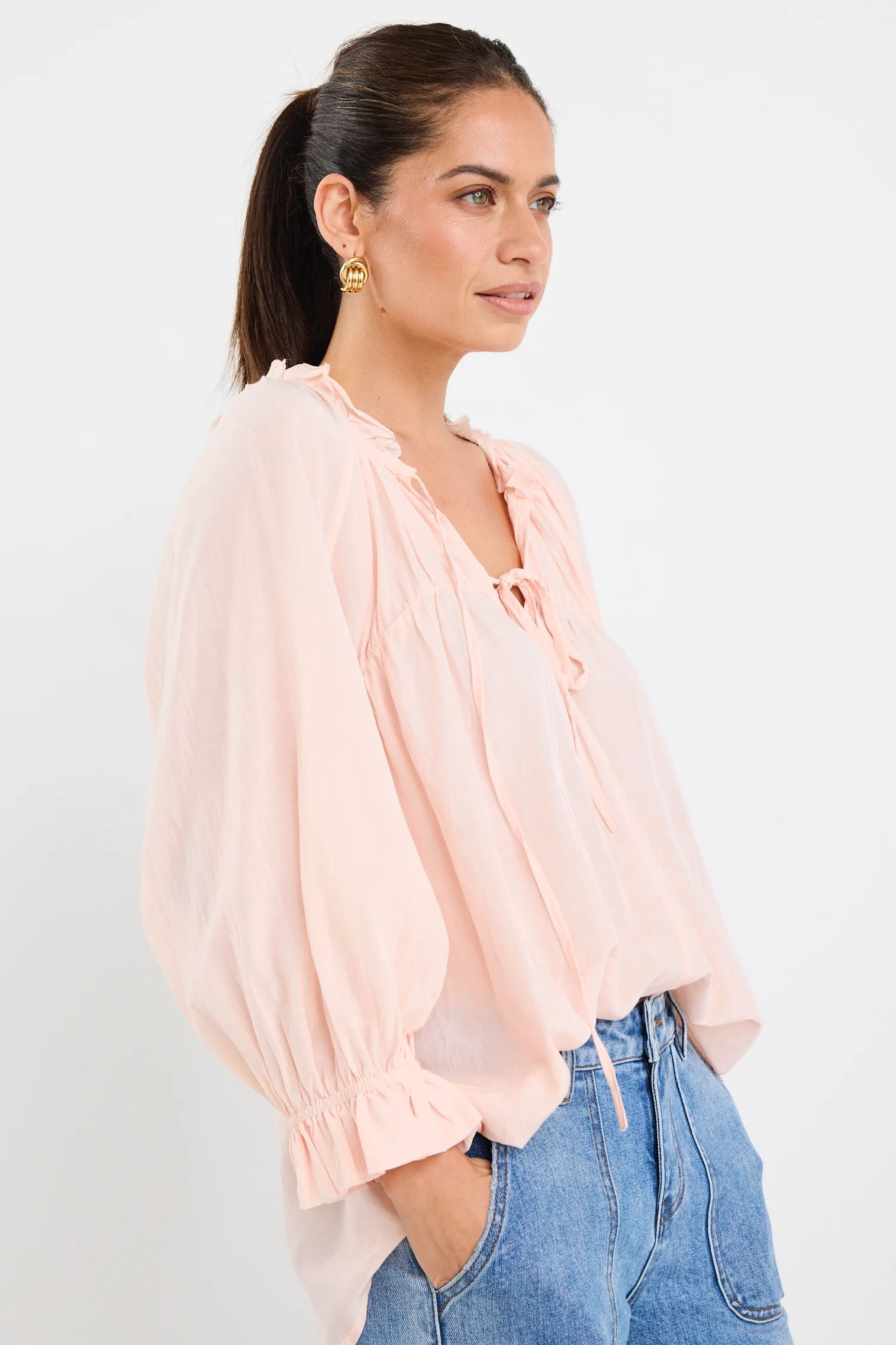 Expression Rosewater Voile SS Tie Front Top - Image 2