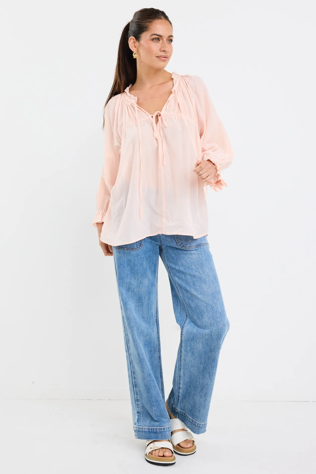 Expression Rosewater Voile SS Tie Front Top - Image 3