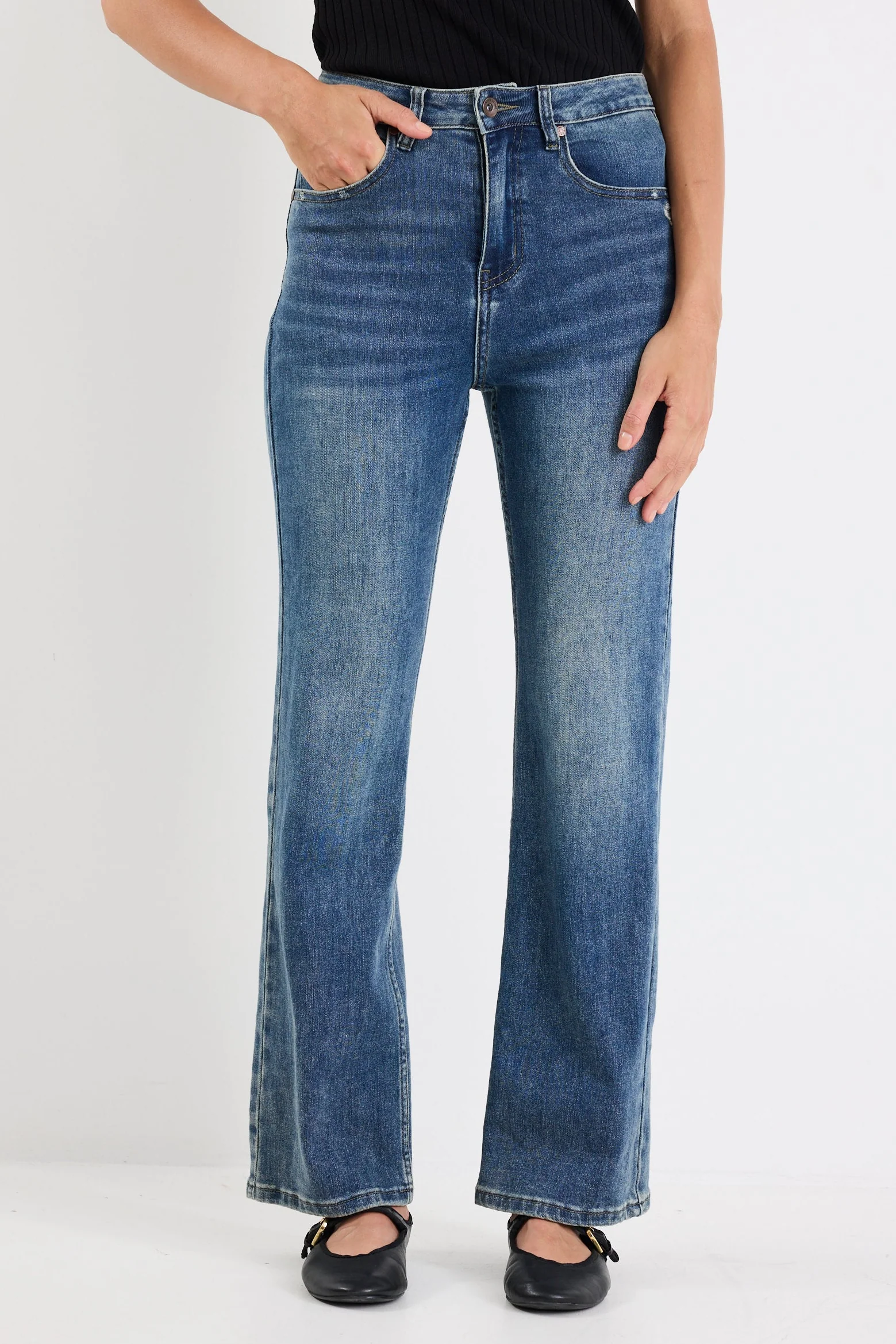 Farah Mid Blue High Rise Slim Straight Jean - Image 2