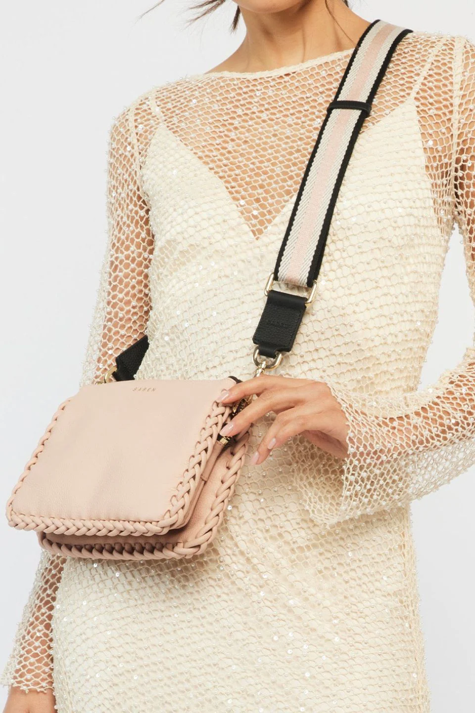 Feature Black + White + Blush Bag Strap - Image 2
