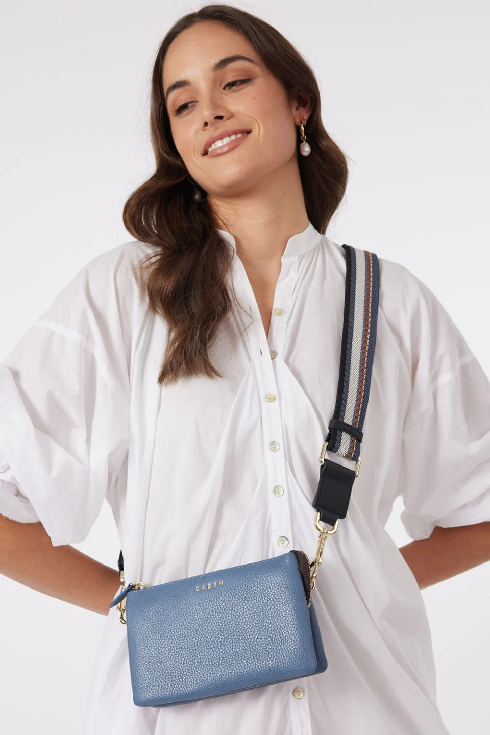 Feature Black + White + Navy Webbing Strap