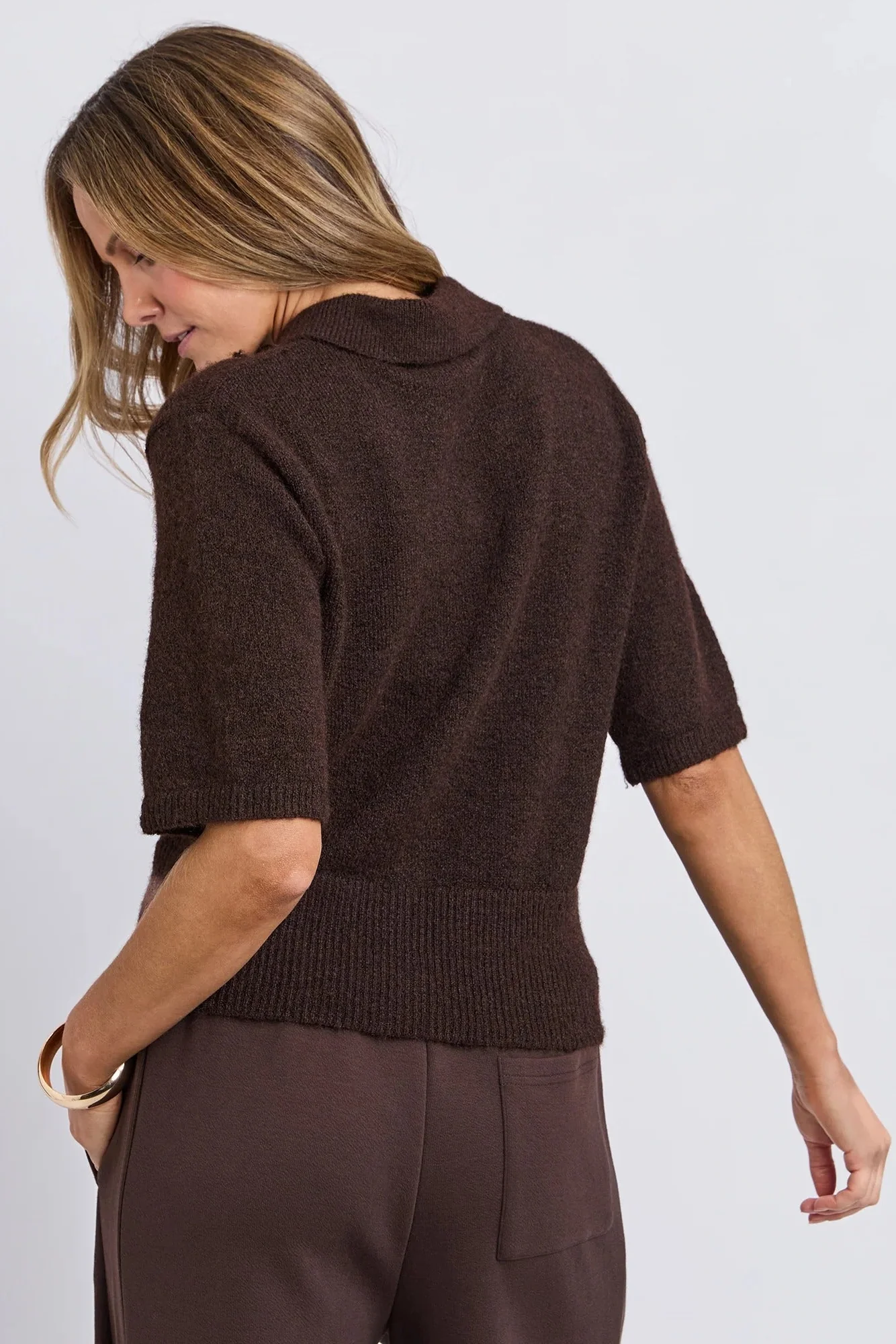 Fernie Coffee Bean Button Through Knit Tee - Image 4