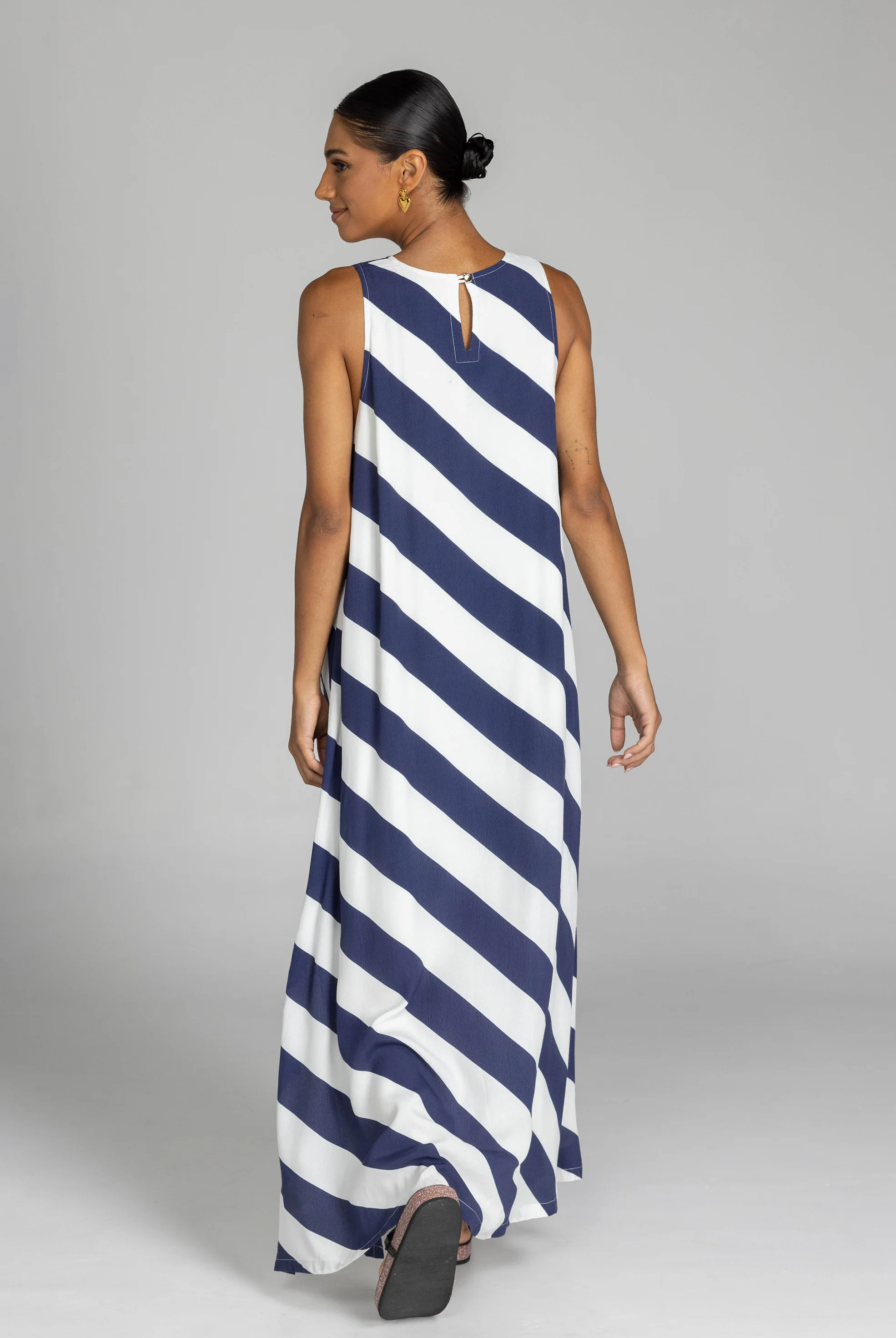 Finally Here Navy White Diagonal Stripe Sleeveless Maxi Dress - Image 3