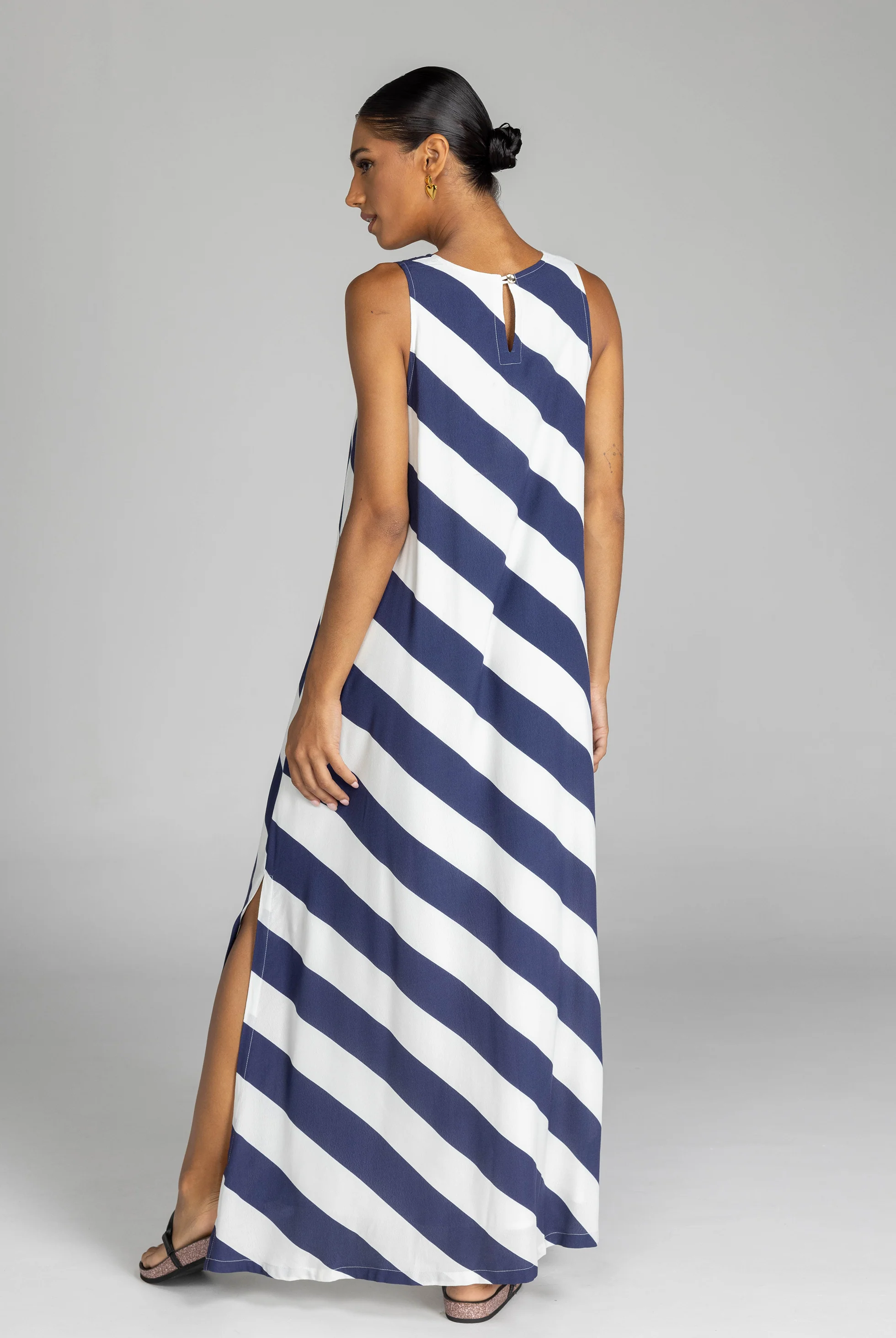 Finally Here Navy White Diagonal Stripe Sleeveless Maxi Dress - Image 5