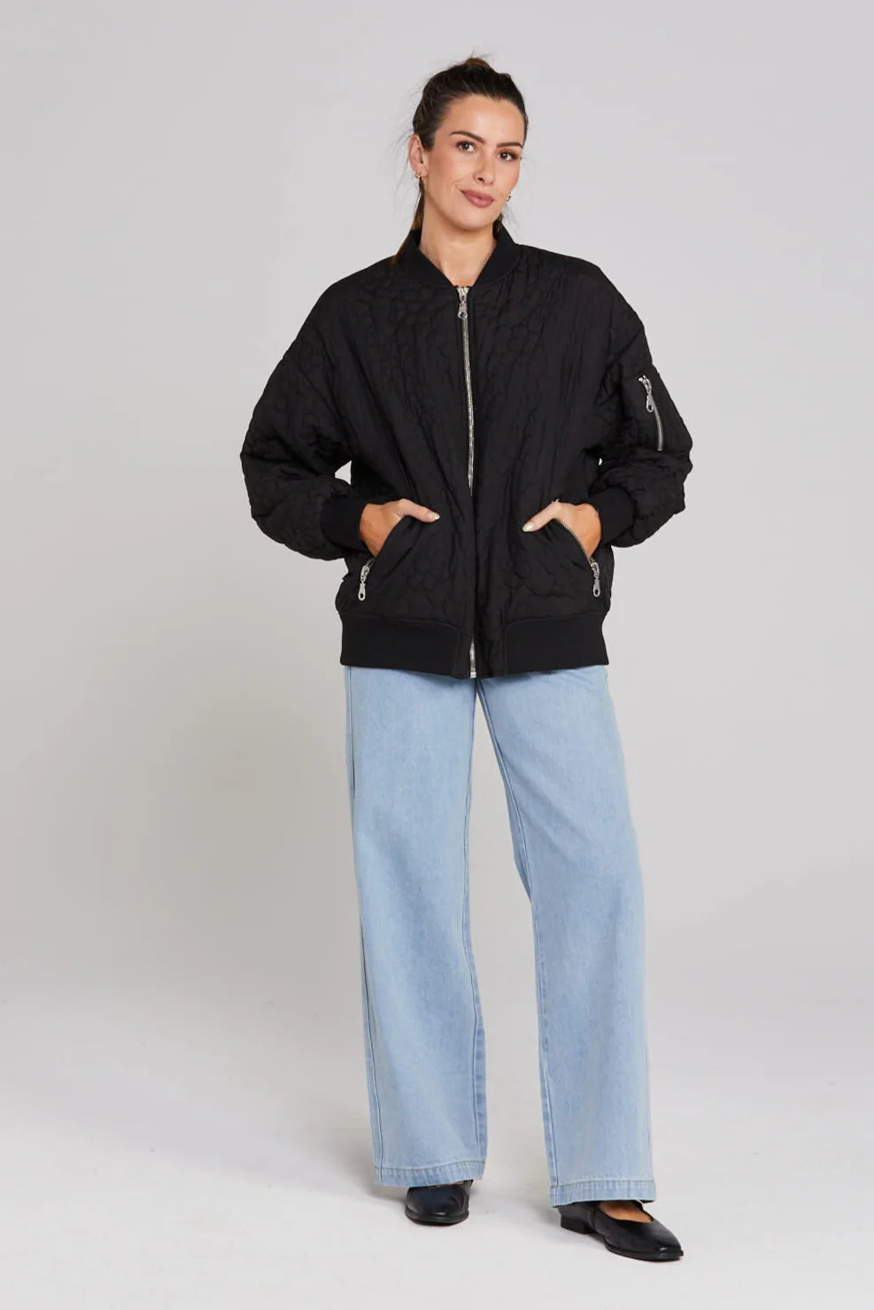 Flying Black Quilted Bomber Jacket - Image 3