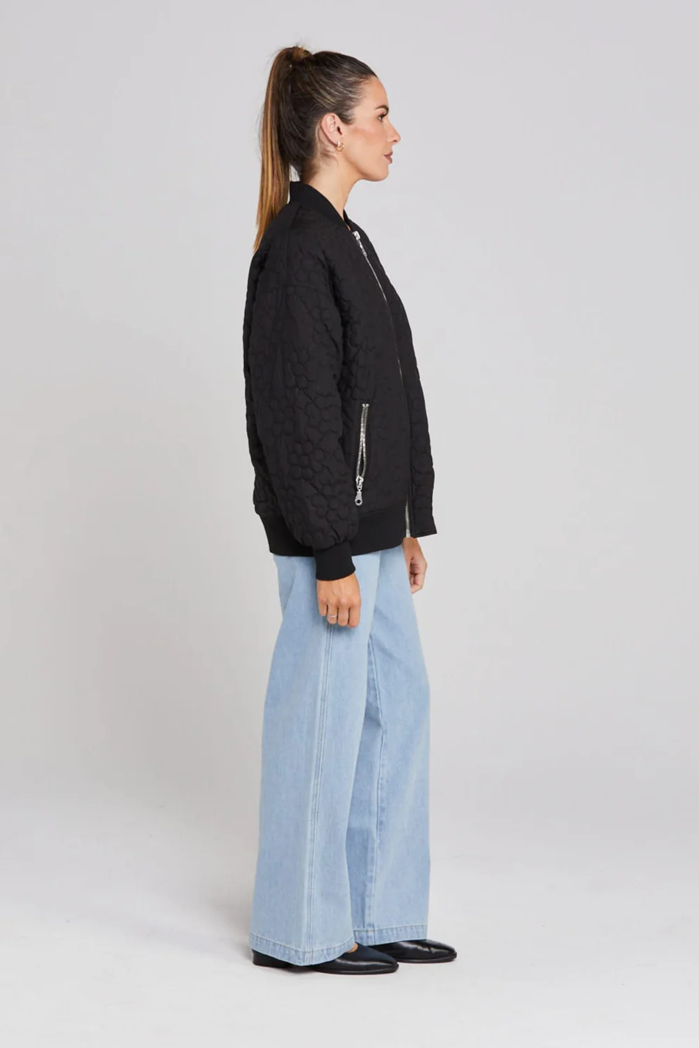Flying Black Quilted Bomber Jacket - Image 5