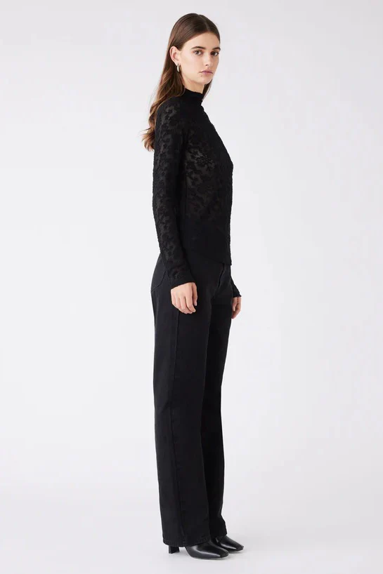 Forgiven Black Textured Lace LS Top - Image 2