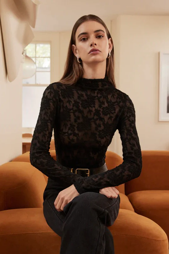 Forgiven Black Textured Lace LS Top - Image 3