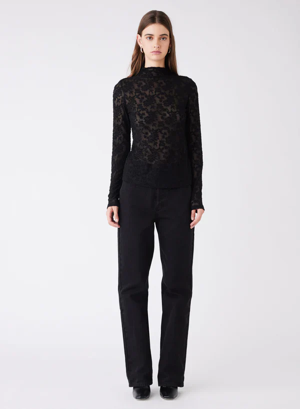 Forgiven Black Textured Lace LS Top - Image 4
