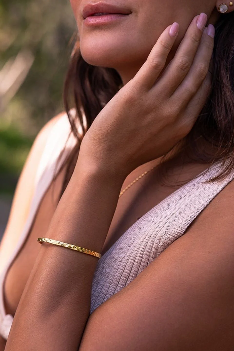 Gaia 18k Gold Plate Soft Hammered Cuff Bangle - Image 2
