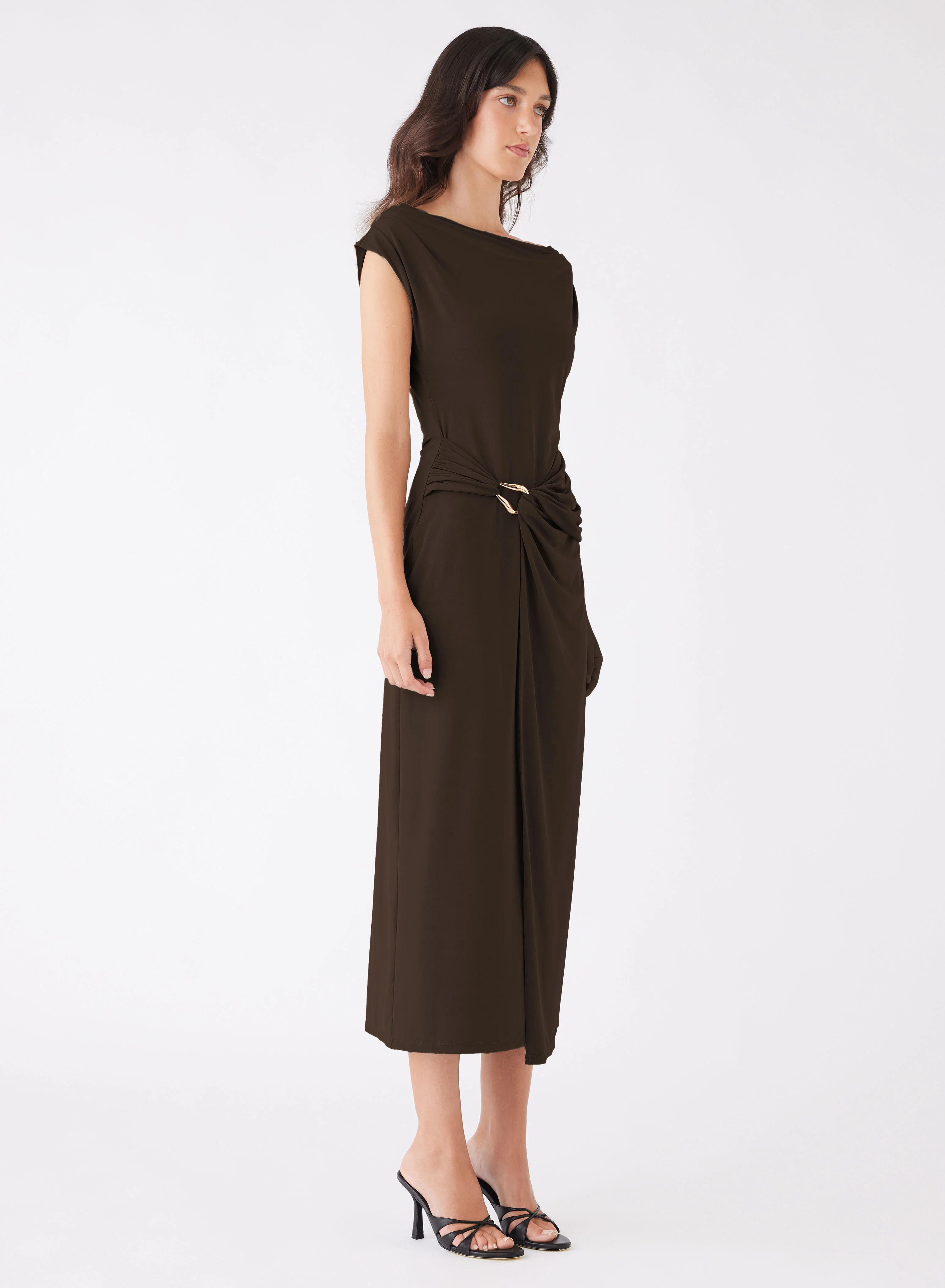 Genesis Chocolate Draped Front SS Midi Dress - Image 2