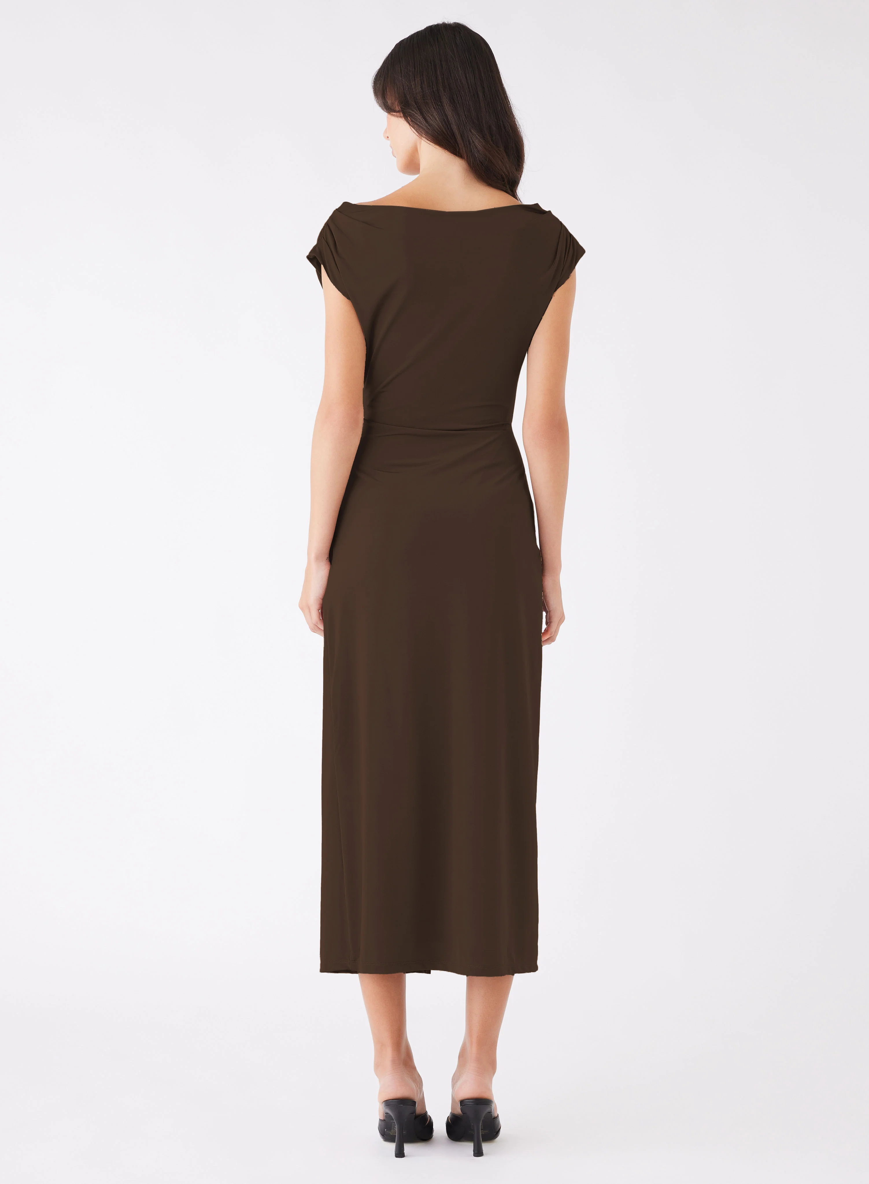 Genesis Chocolate Draped Front SS Midi Dress - Image 3