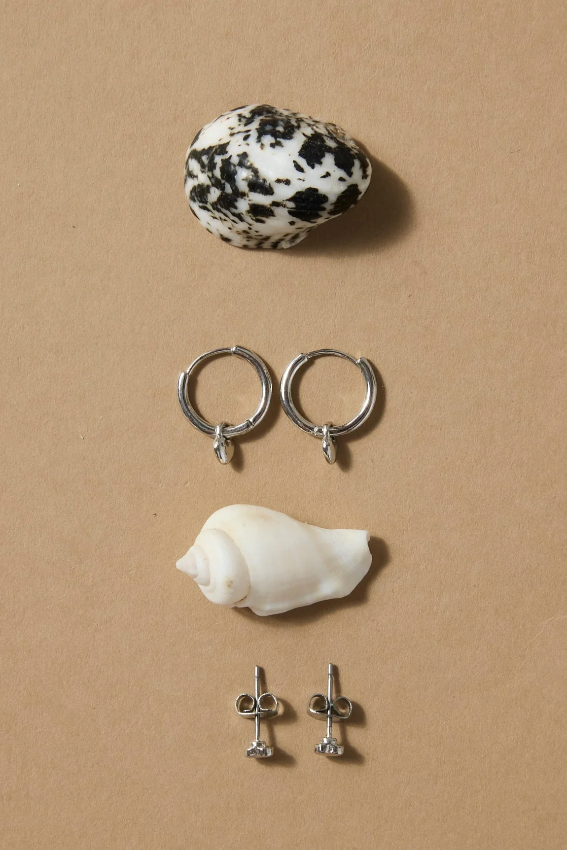 Heart Sleeper Stud Set Rhodium Earrings - Image 2