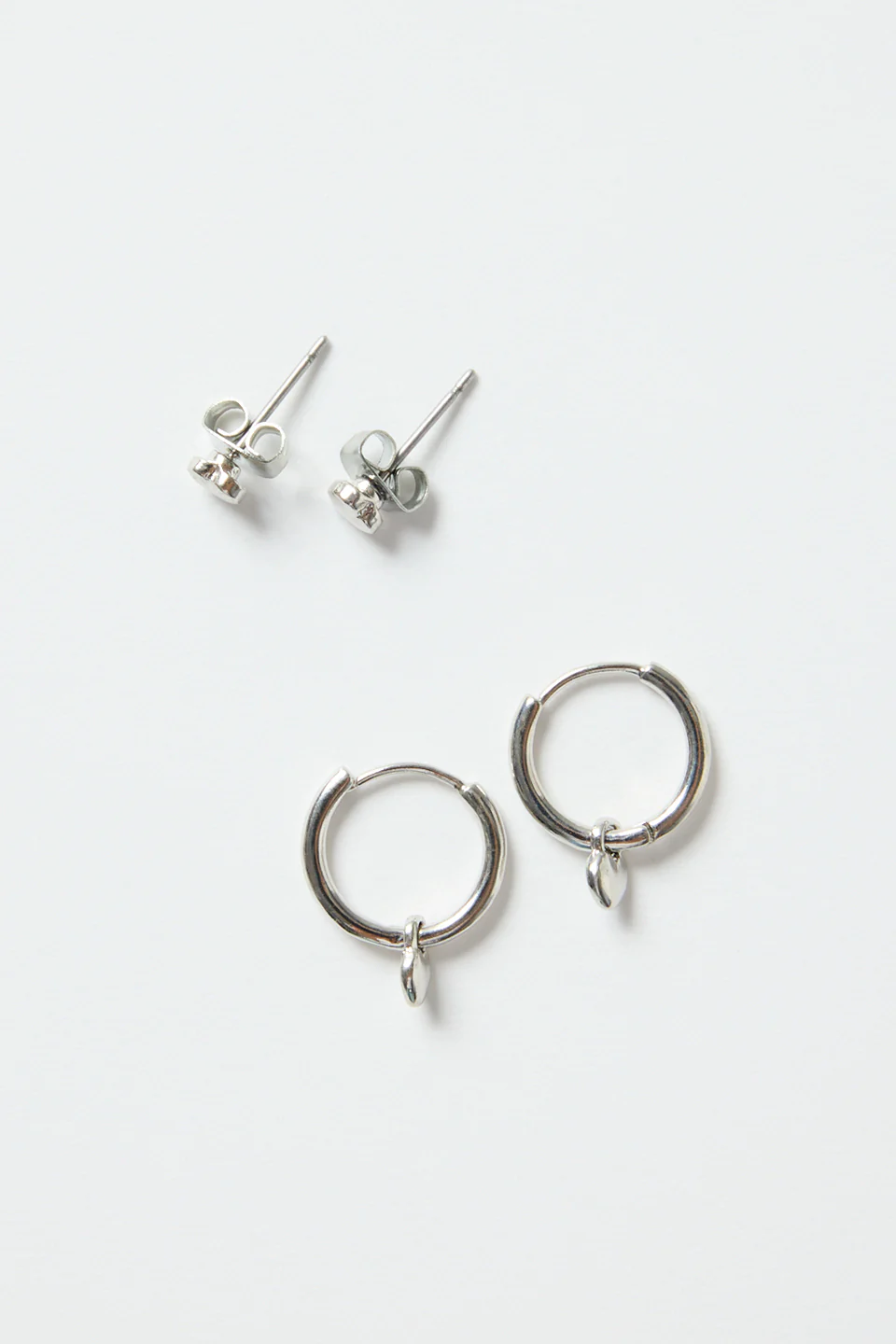 Heart Sleeper Stud Set Rhodium Earrings - Image 4