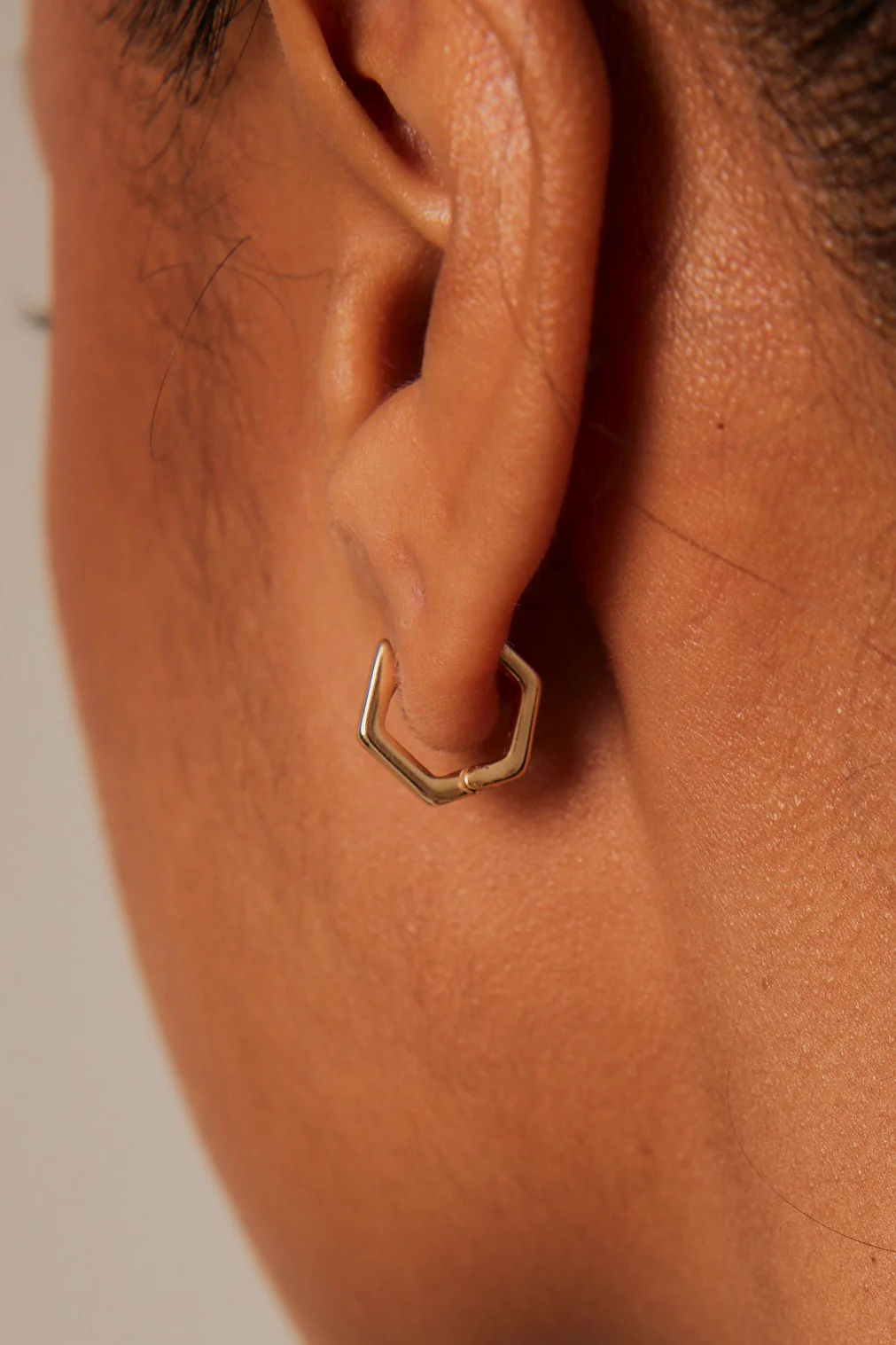Hexagonal EOL Gold Hoop Earring - Image 2