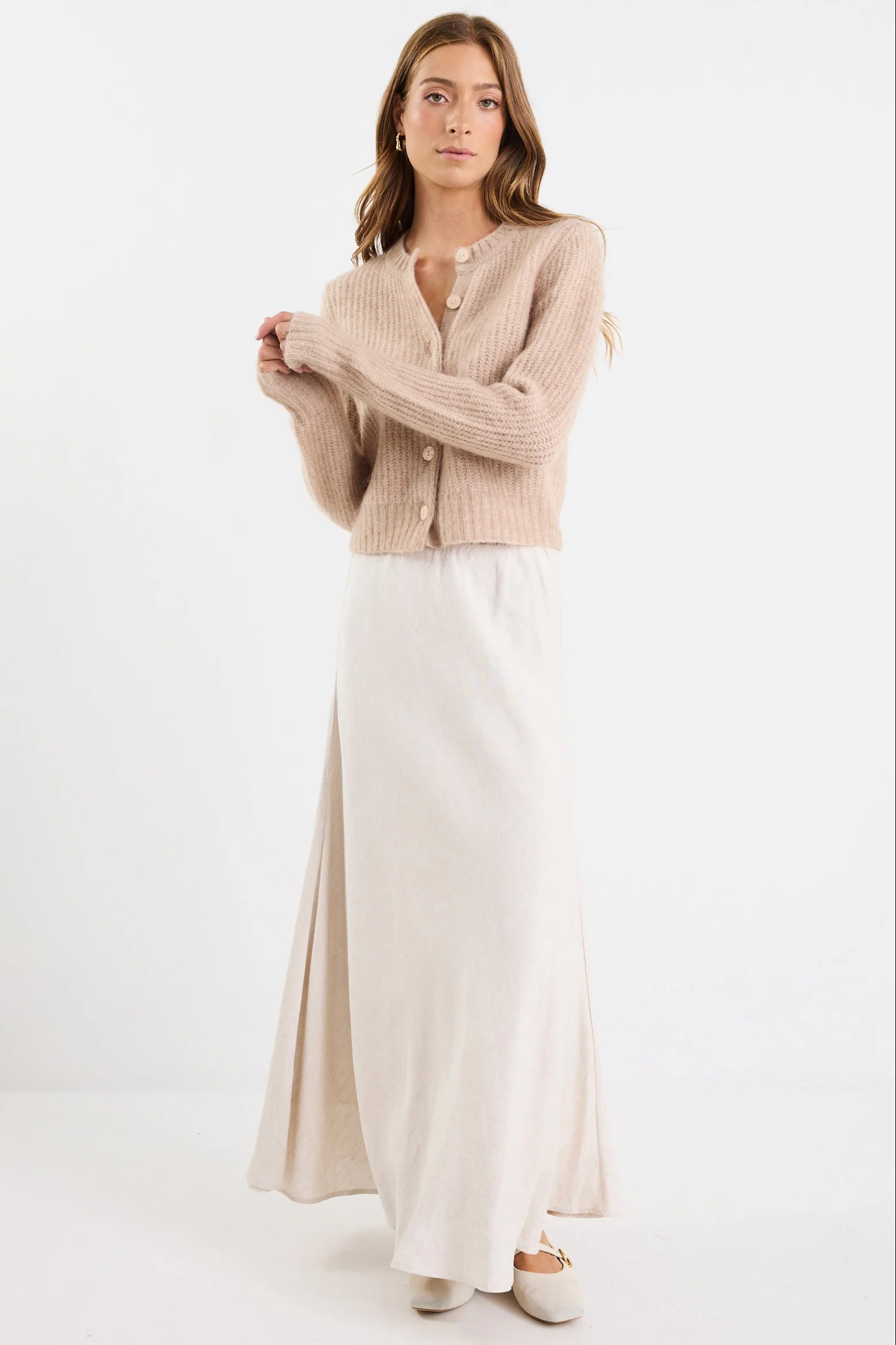 Highlight Biscuit Mohair Blend Crewneck Cardigan - Image 4