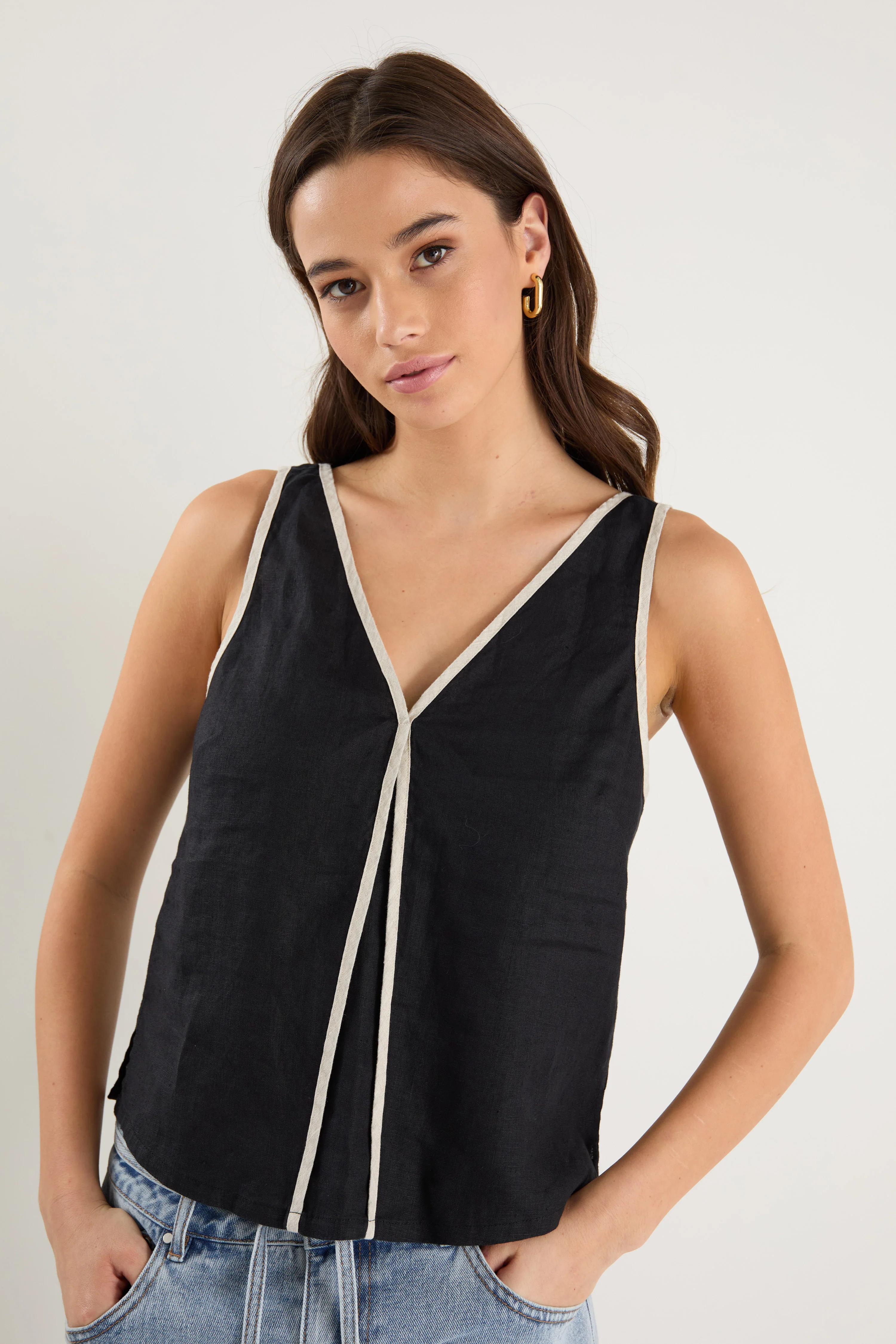 Homage Black Contrast Piped Sleeveless Top