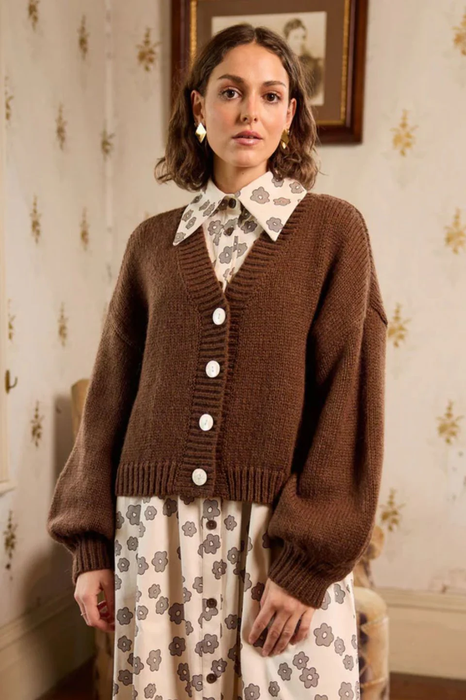 Huddle Chocolate Wool Blend Cardigan - Image 2