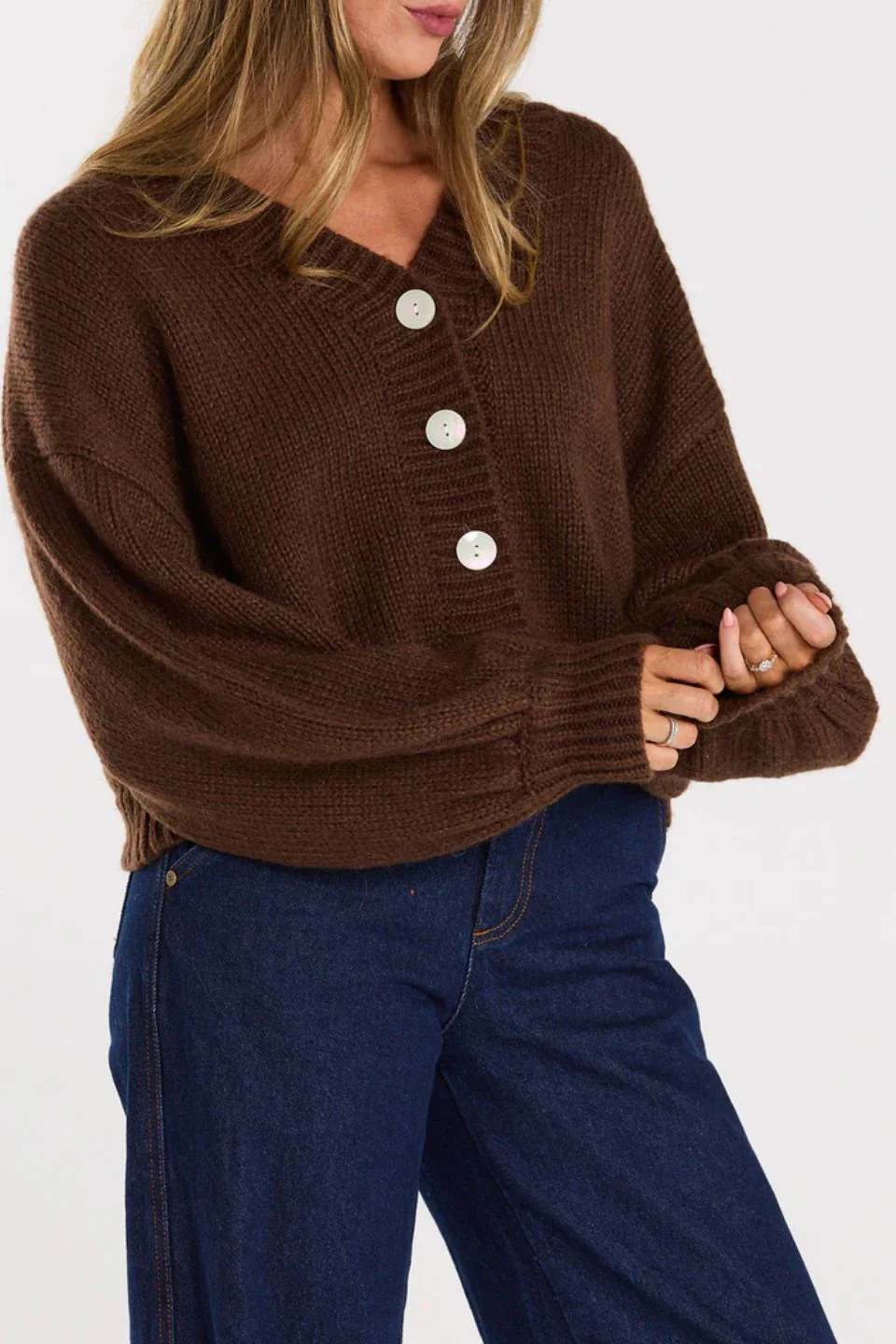 Huddle Chocolate Wool Blend Cardigan - Image 3