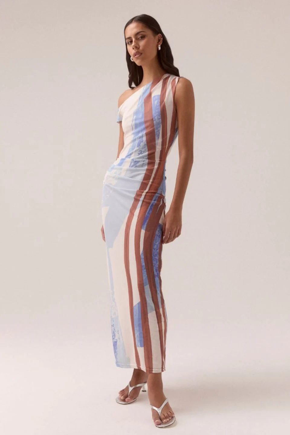 Hunter Blue Spice Mesh Off Shoulder Maxi Dress