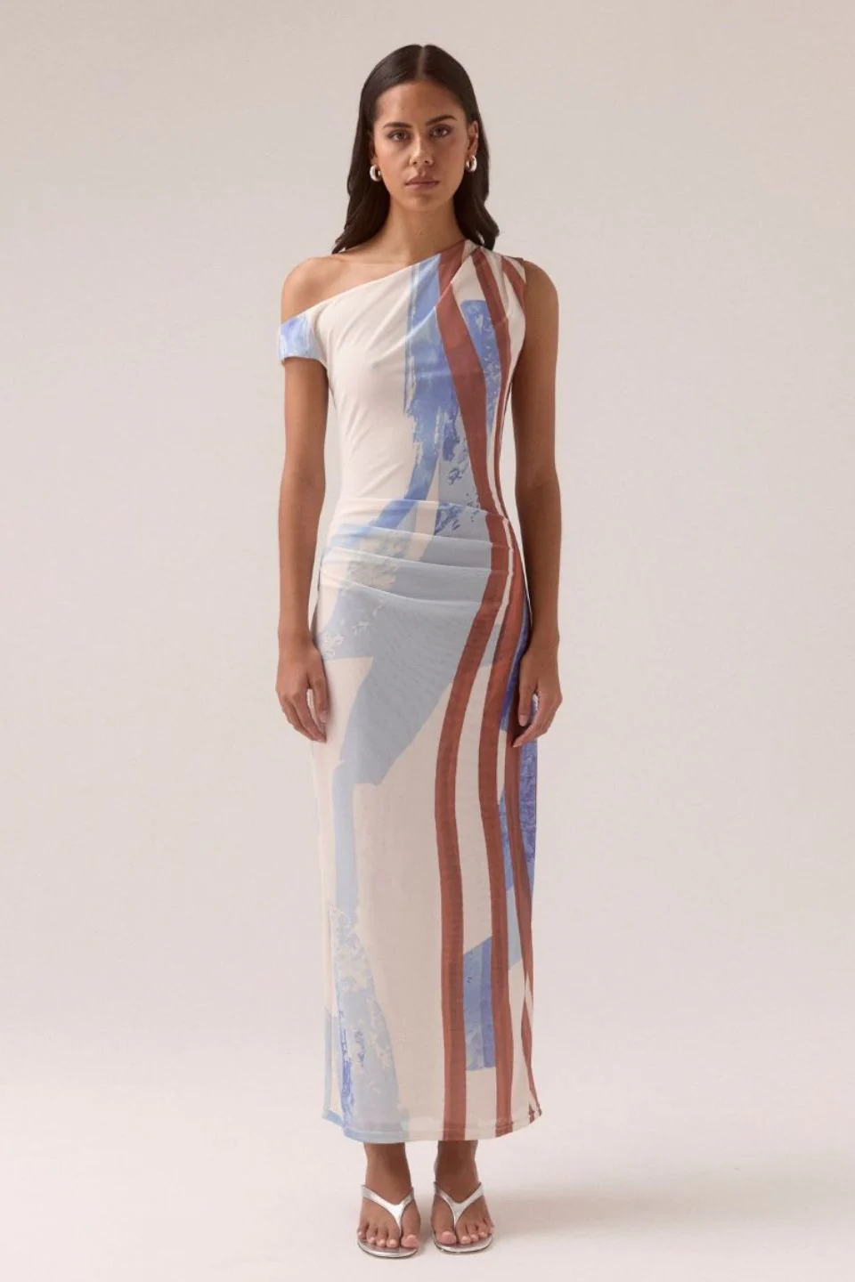 Hunter Blue Spice Mesh Off Shoulder Maxi Dress - Image 2