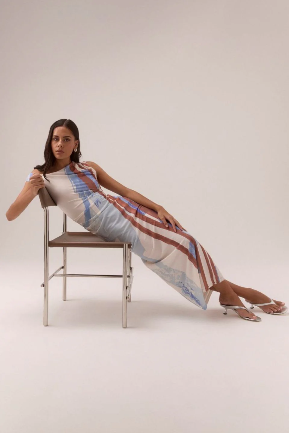 Hunter Blue Spice Mesh Off Shoulder Maxi Dress - Image 3
