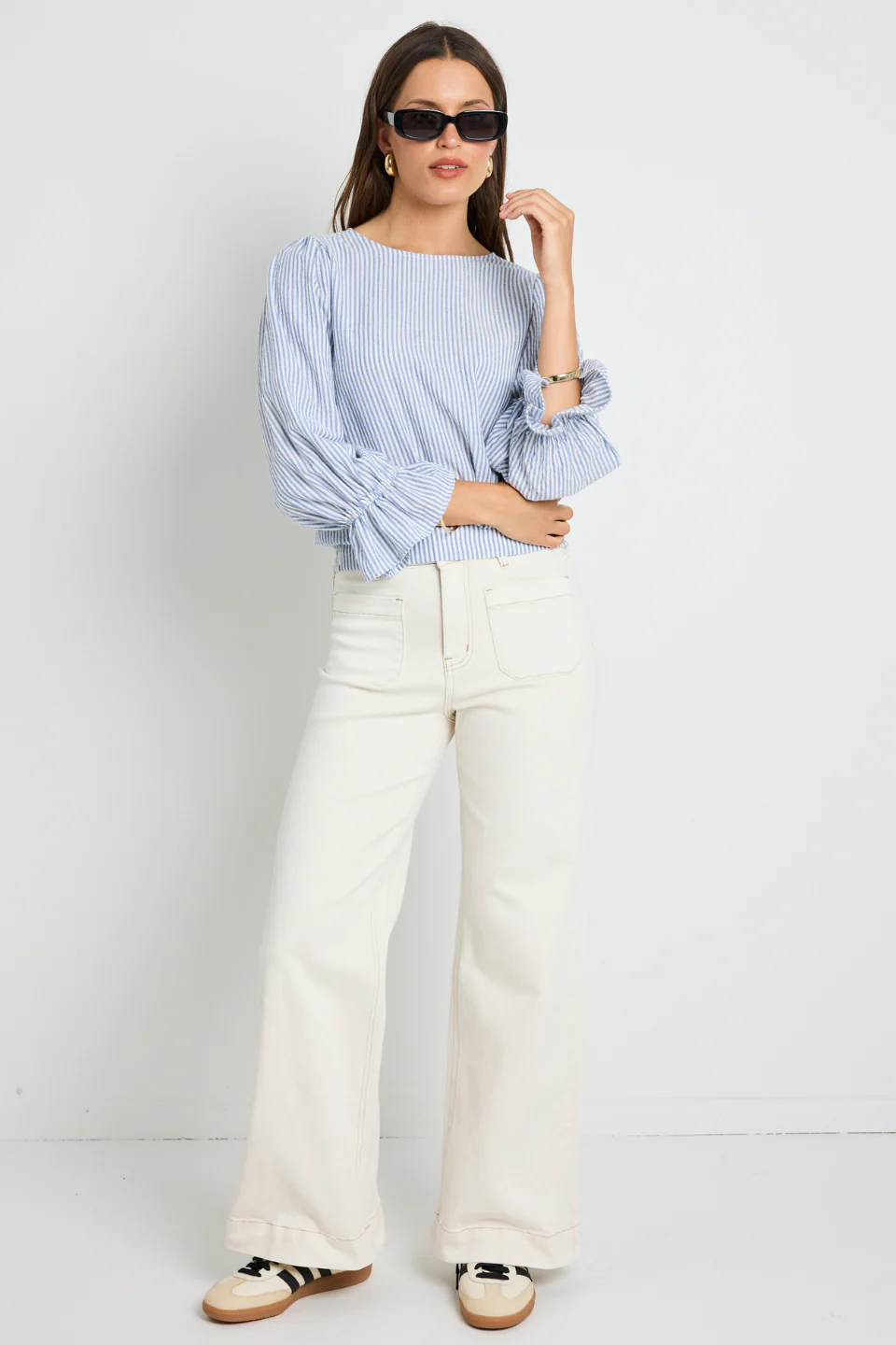 Imagine Blue Stripe Shirred Back LS Top - Image 3