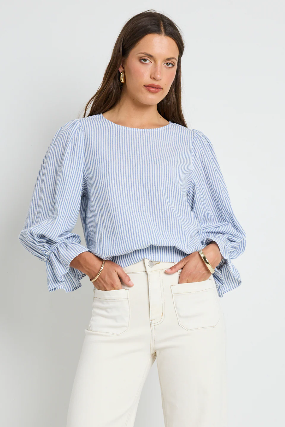 Imagine Blue Stripe Shirred Back LS Top - Image 4
