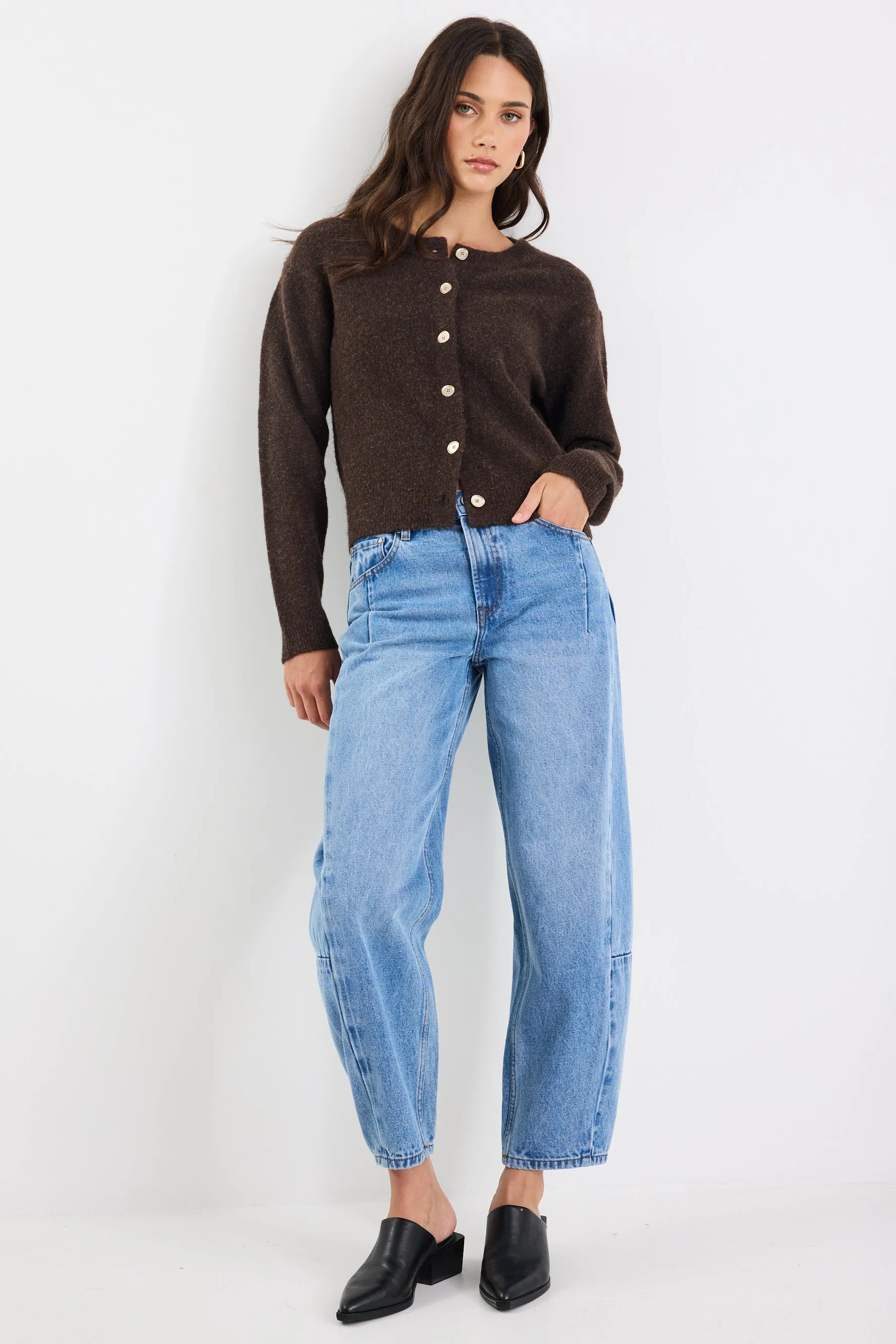 Imprint Chocolate Soft Knit Crewneck Cardigan - Image 3