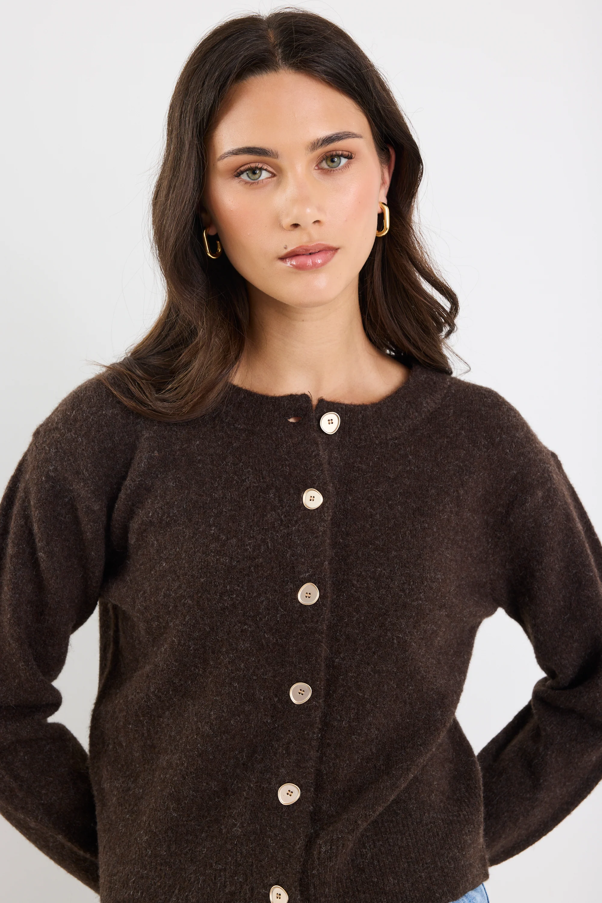 Imprint Chocolate Soft Knit Crewneck Cardigan - Image 5