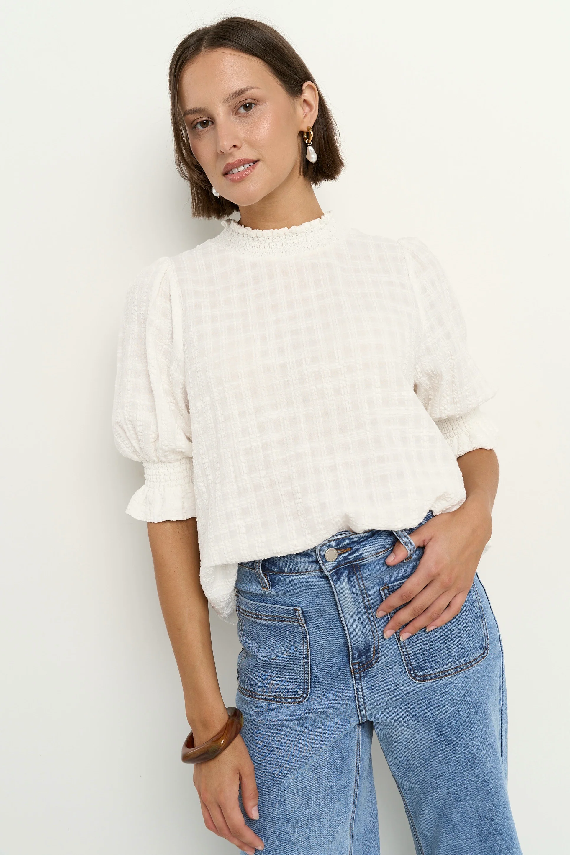 Influential Ivory Texture High Neck Top - Image 2