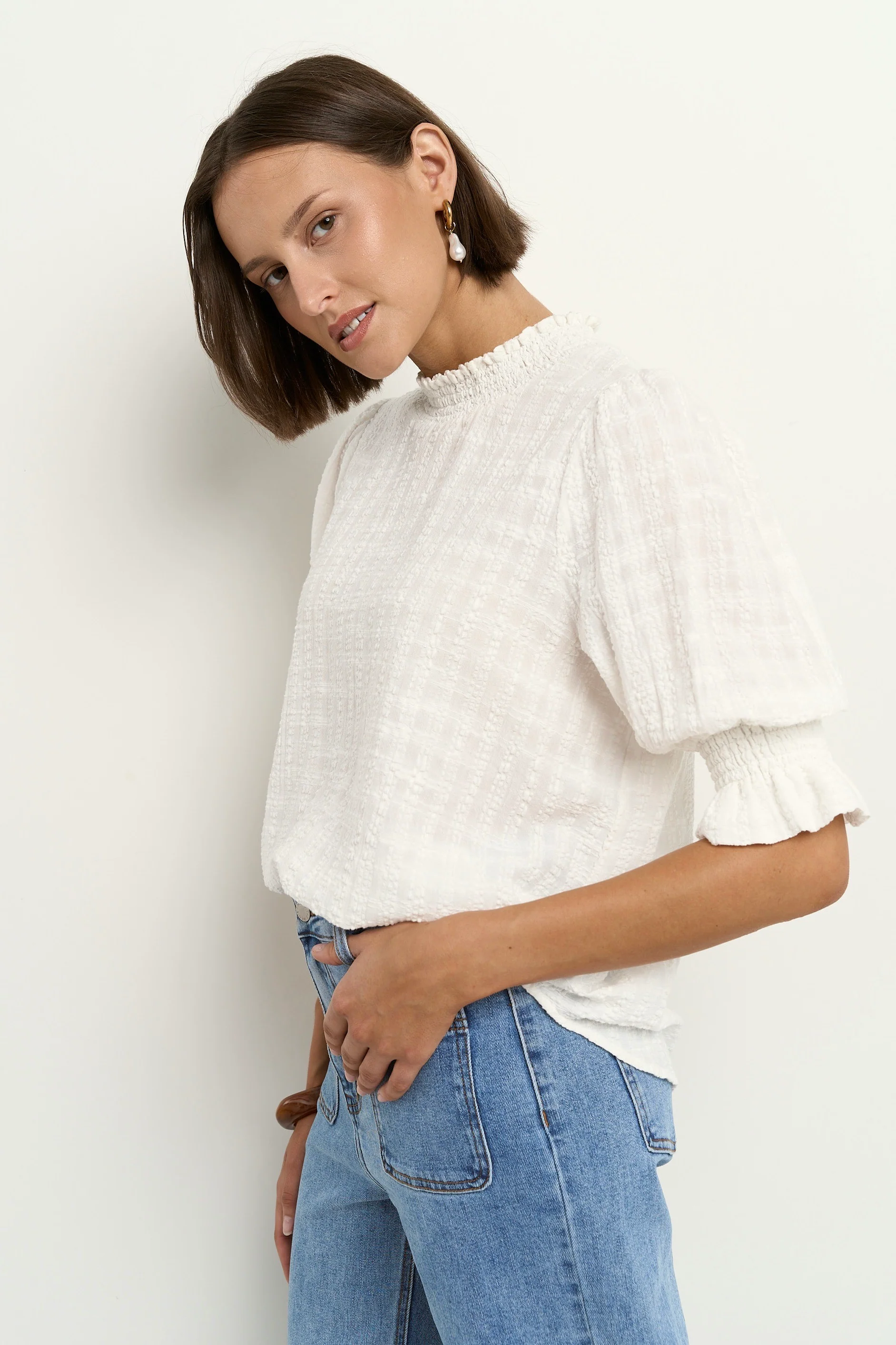 Influential Ivory Texture High Neck Top - Image 4