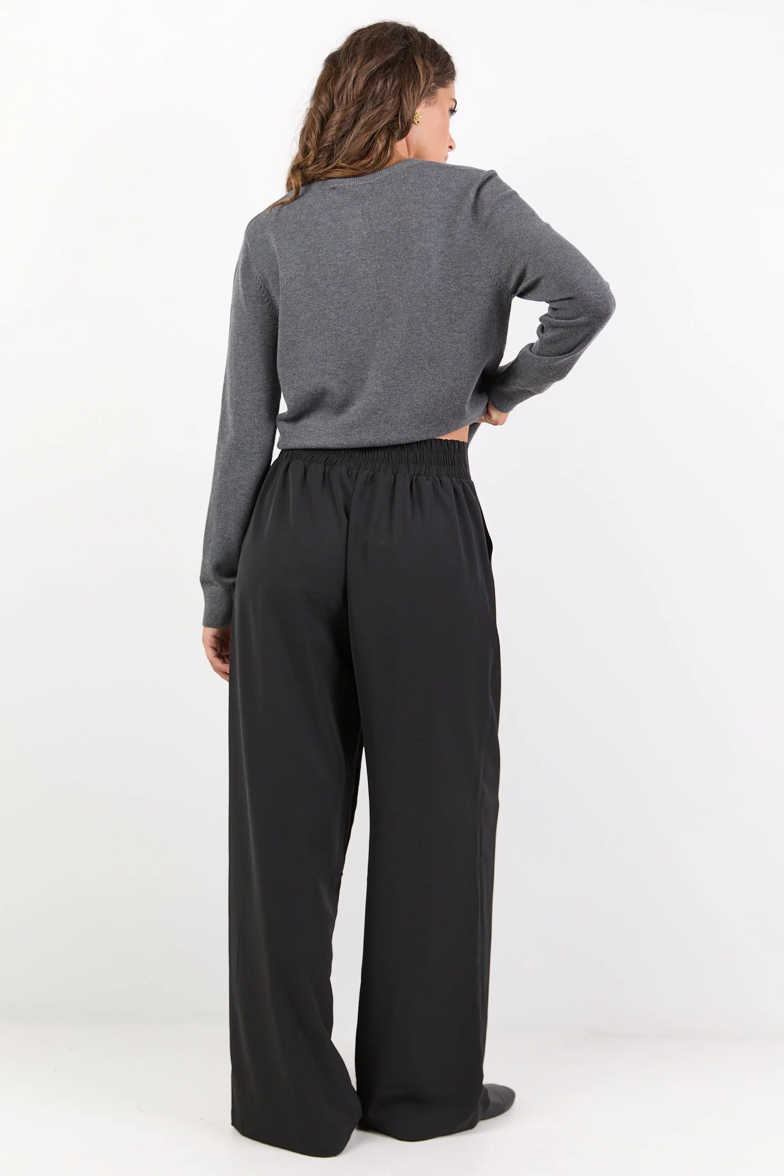 Instinctive Black Recycled Stretch Back Wide Leg Pant - Image 4