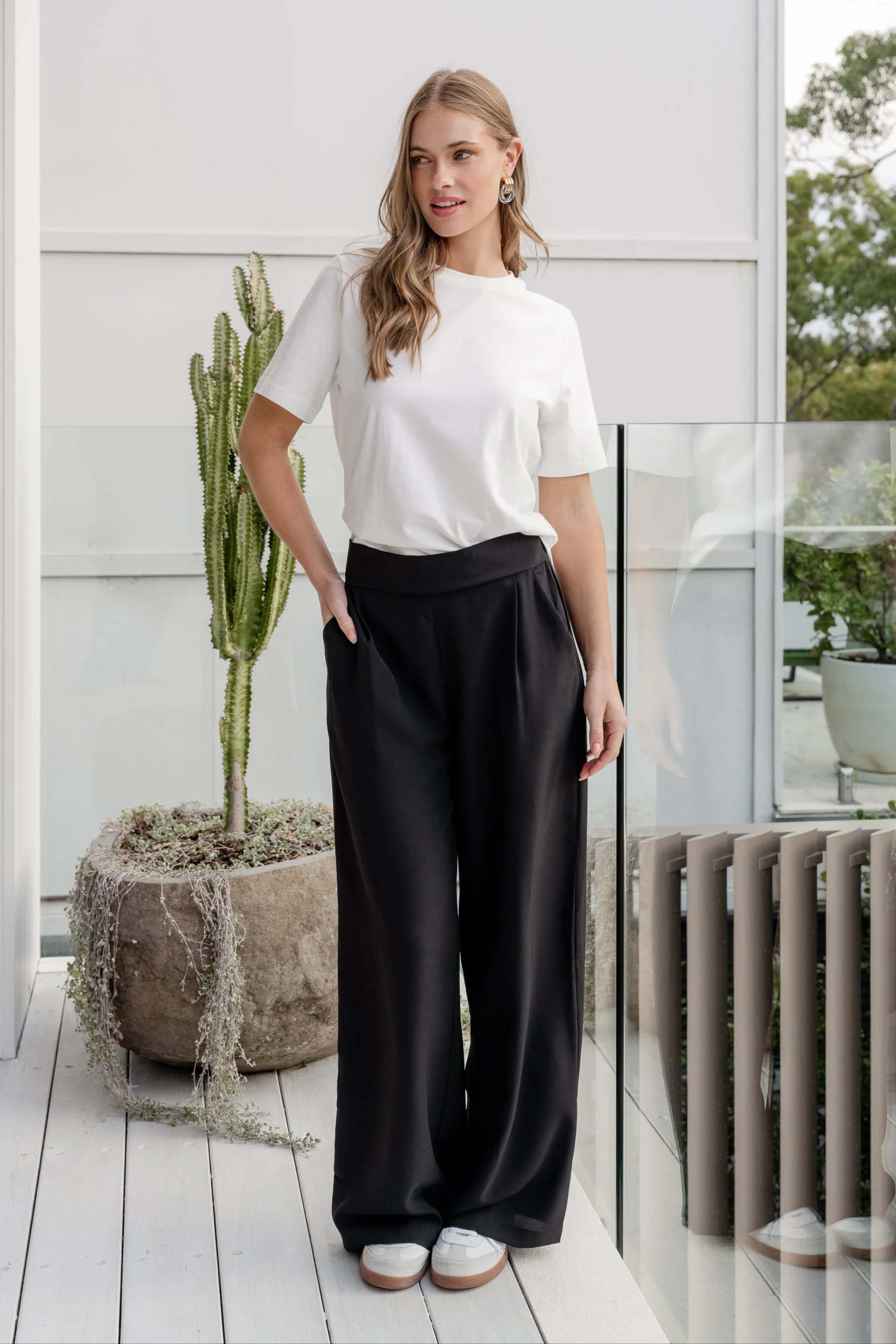 Instinctive Black Recycled Stretch Back Wide Leg Pant - Image 5