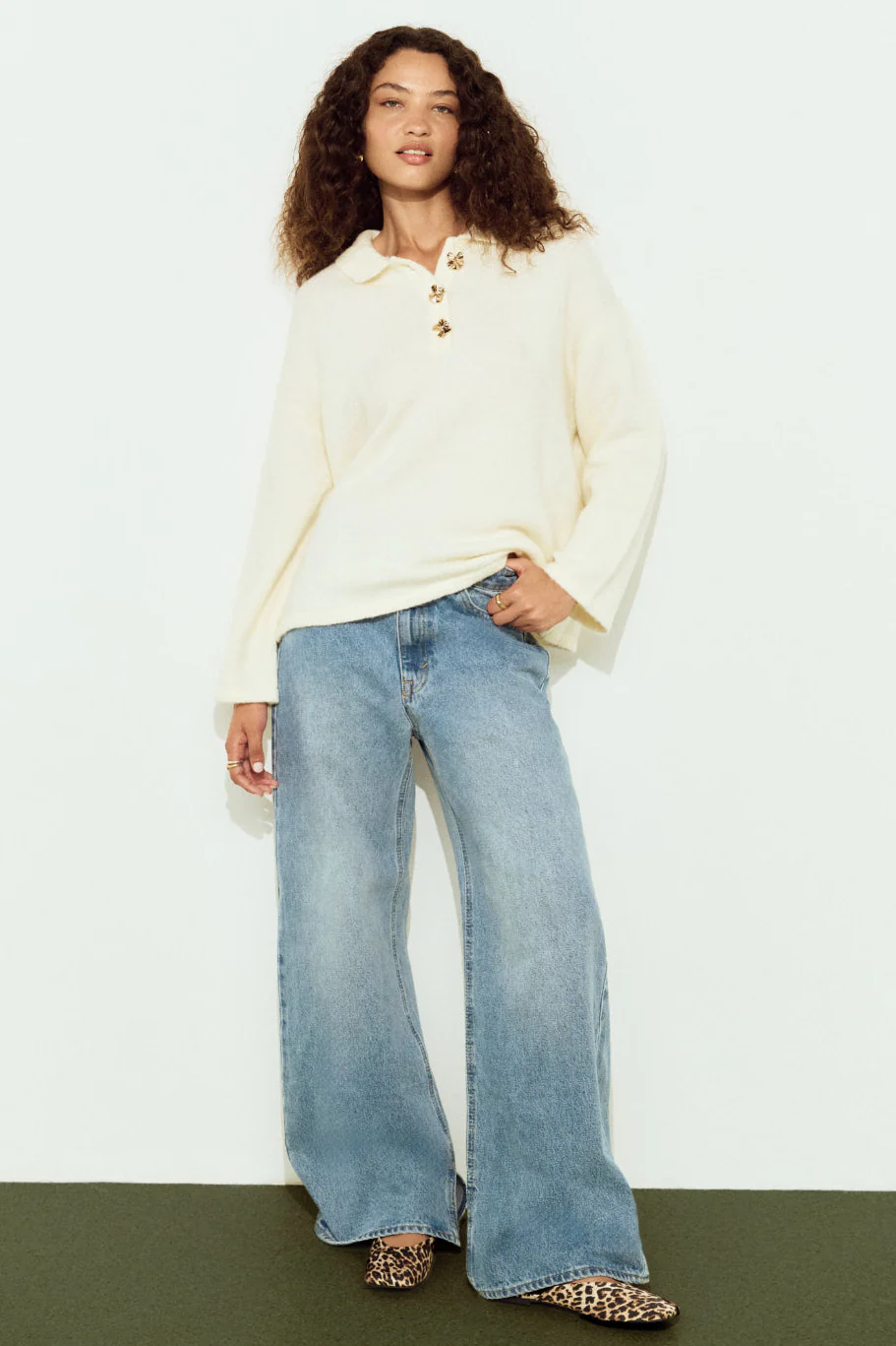 Isla Cream Gold Button Polo Knit - Image 2
