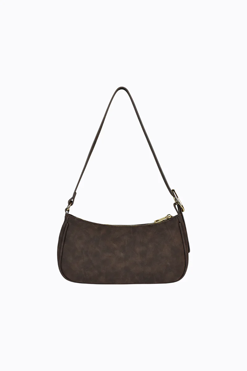 Jesabel Chocolate Suede Gold Hardware Shoulder Bag - Image 2