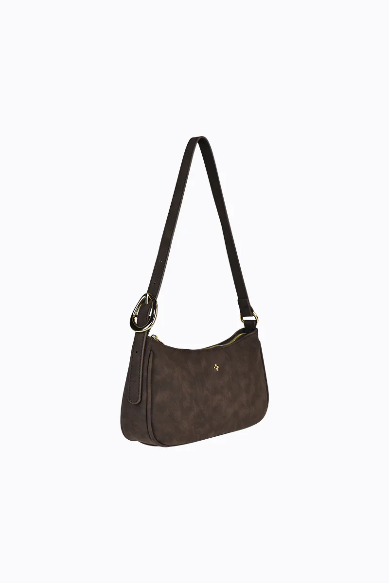 Jesabel Chocolate Suede Gold Hardware Shoulder Bag - Image 4