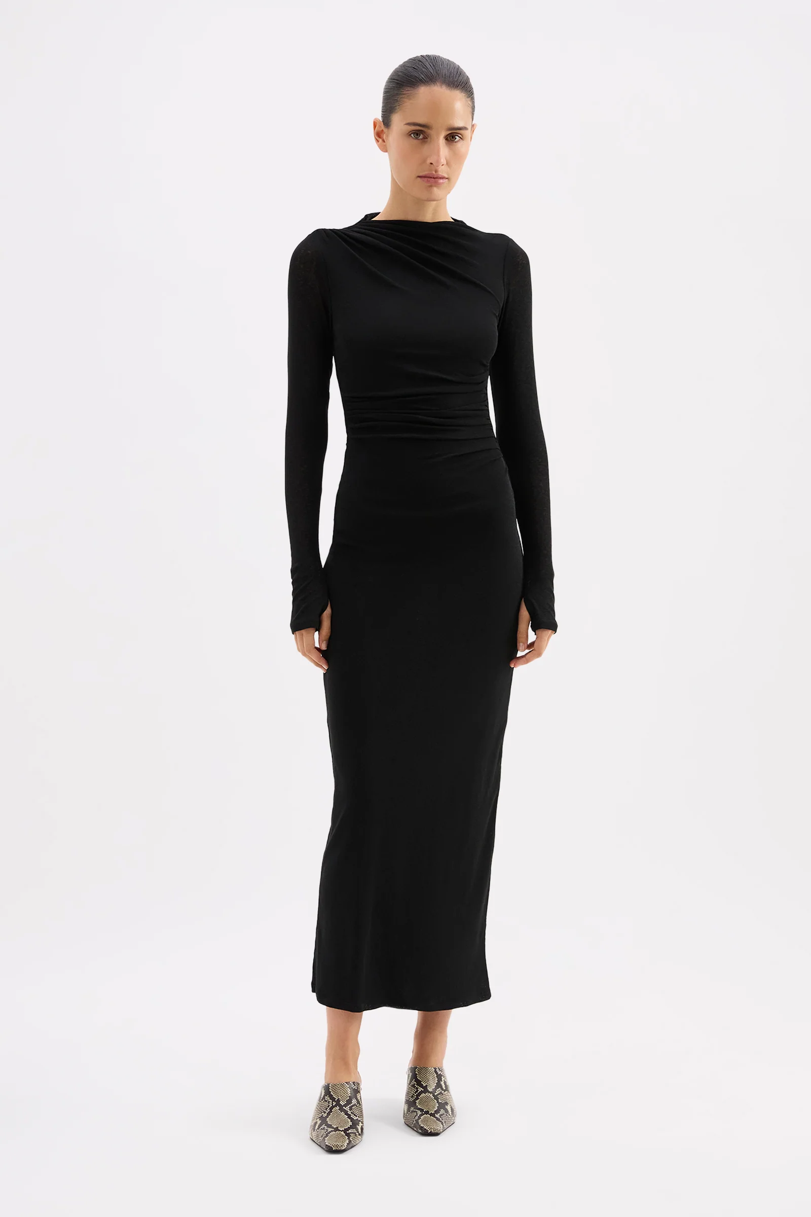 Juniper Black Mesh LS Maxi Dress
