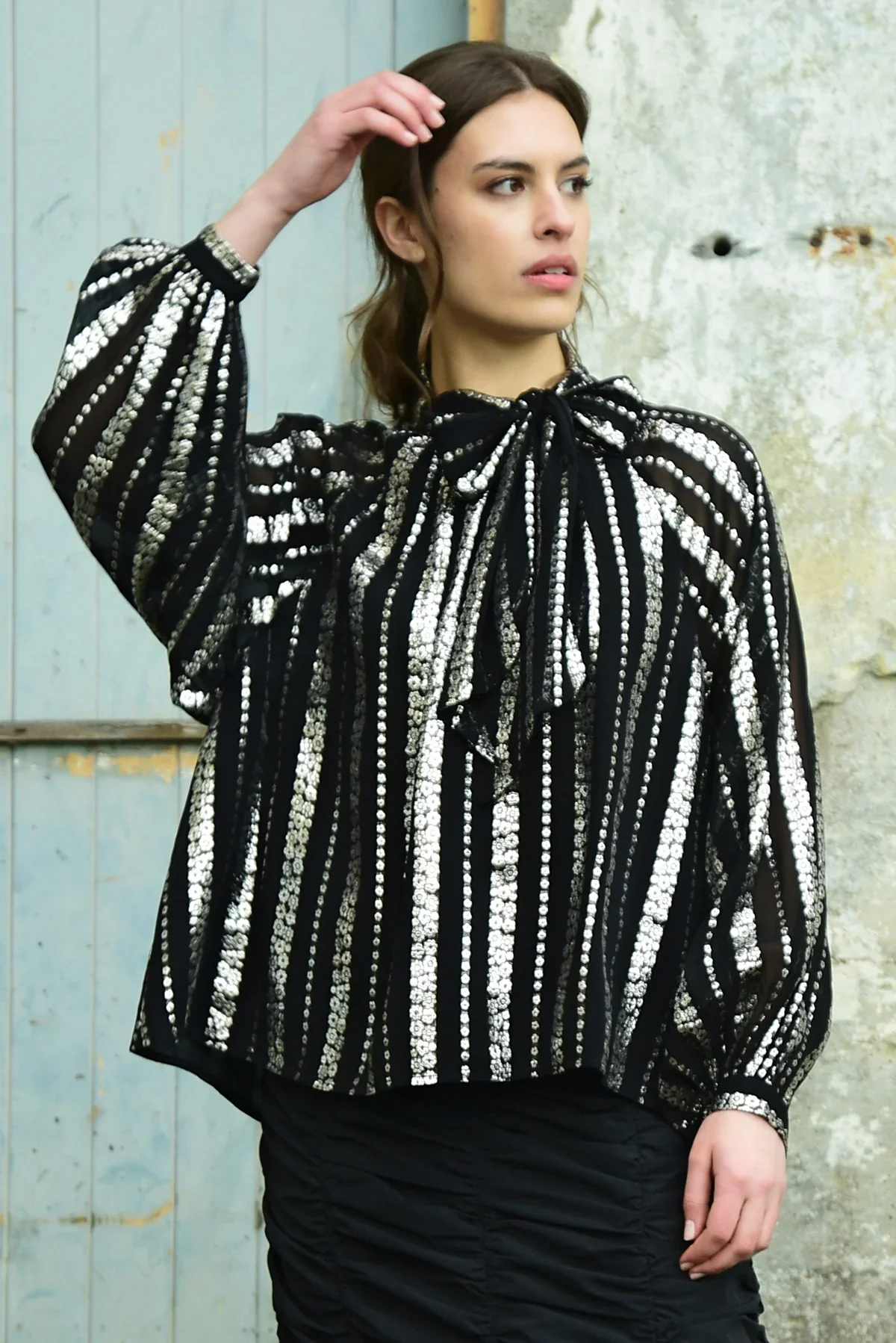 Just Bow With It Black Silver Blouse - Image 2