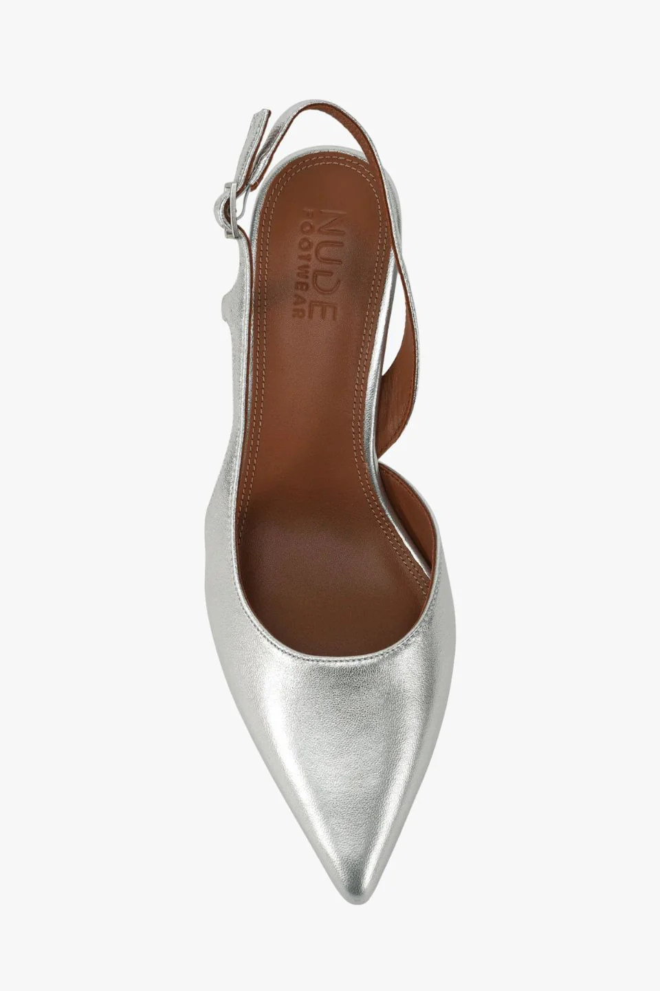 Kaylee Silver Leather Pointed Low Heel - Image 4