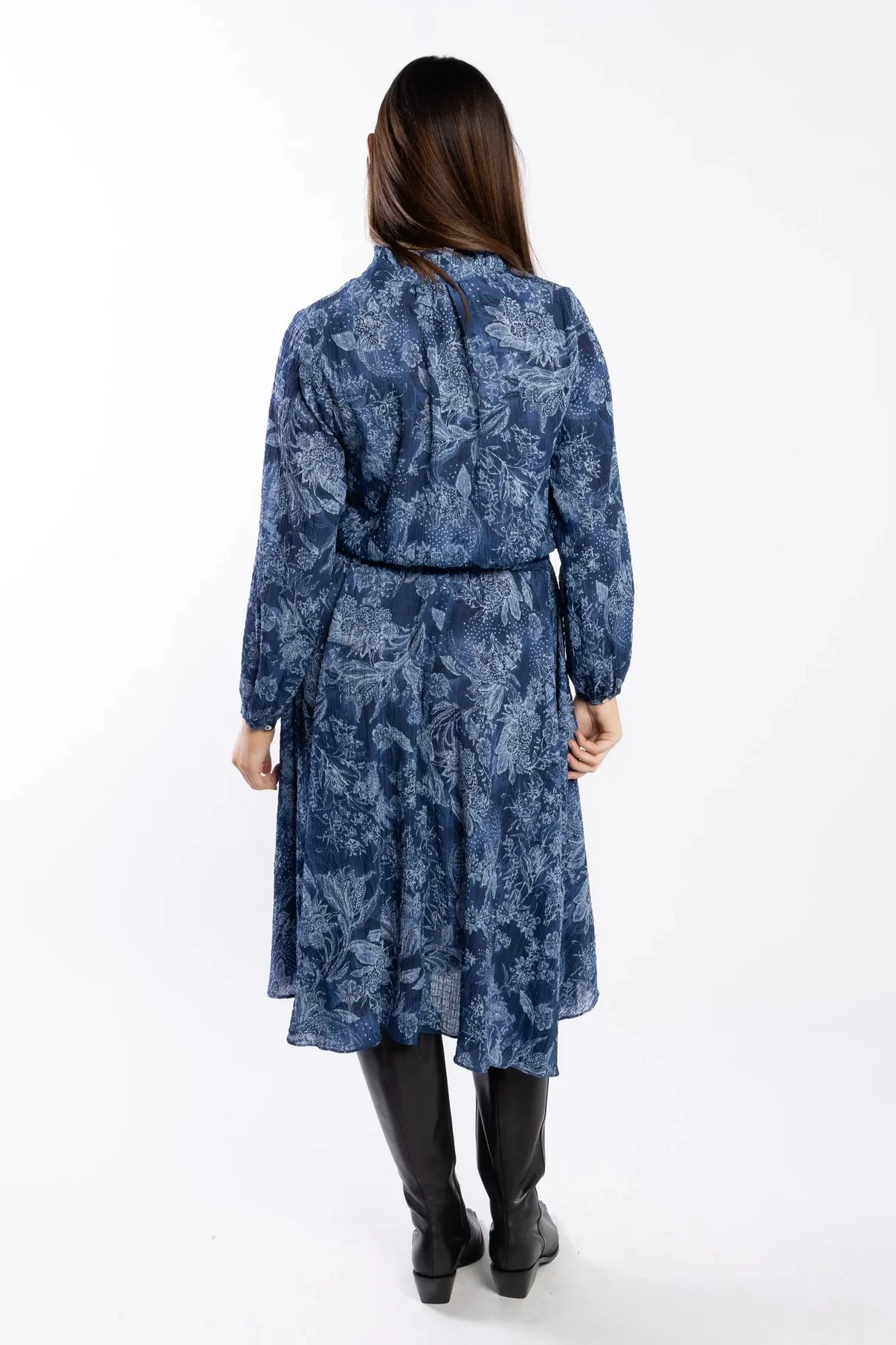 Kensie Blue Paisley Button Front Ruffle LS Dress - Image 4