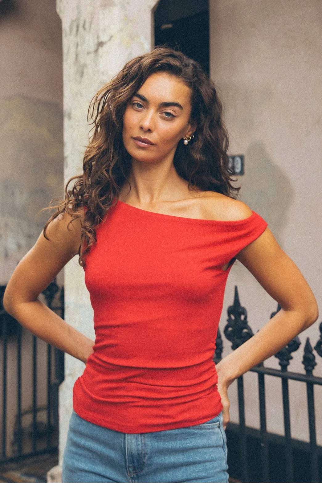 Kylie Red Off Shoulder SS Top