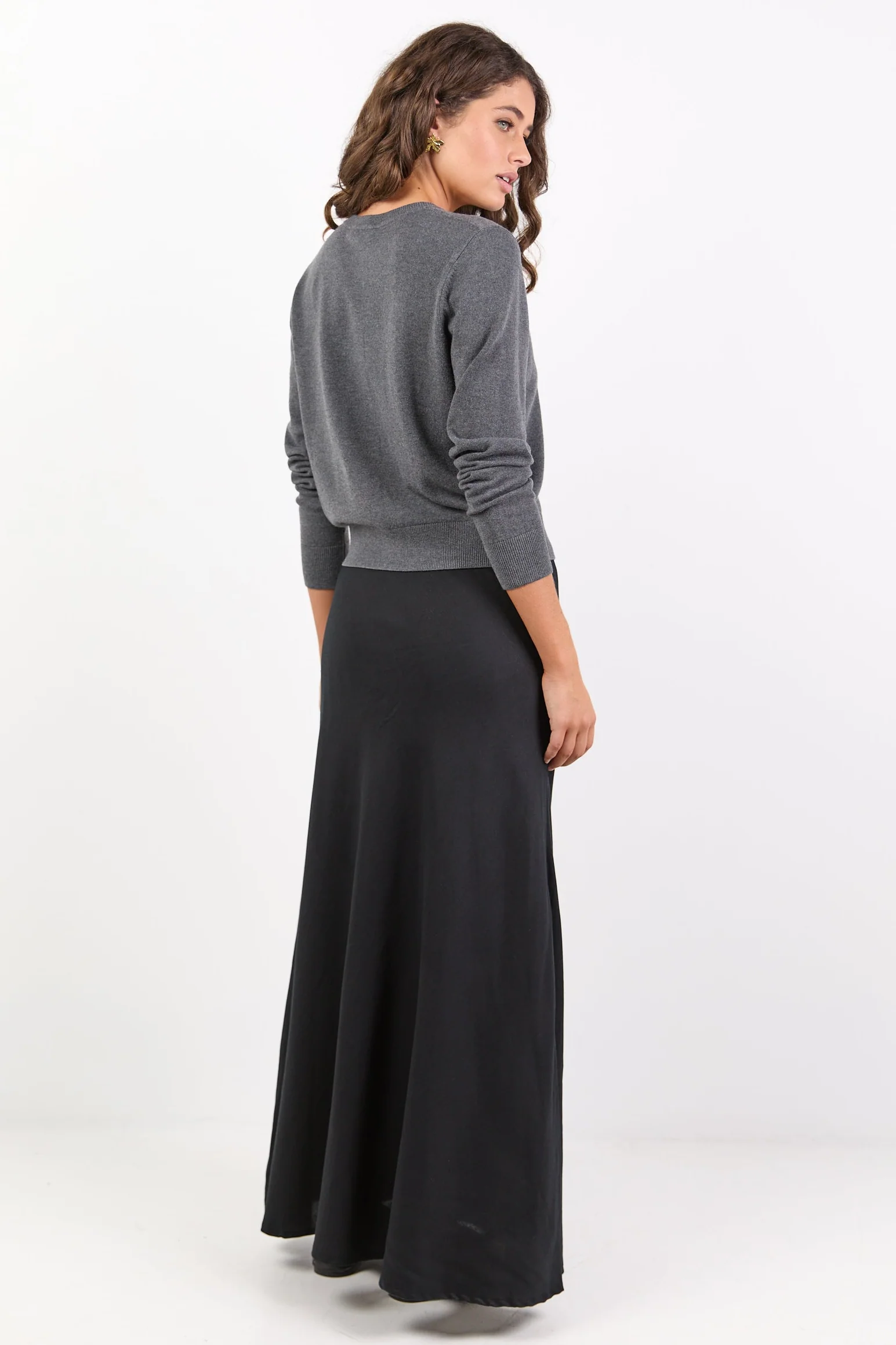 Lagos Black Linen Blend Bias Maxi Skirt - Image 4