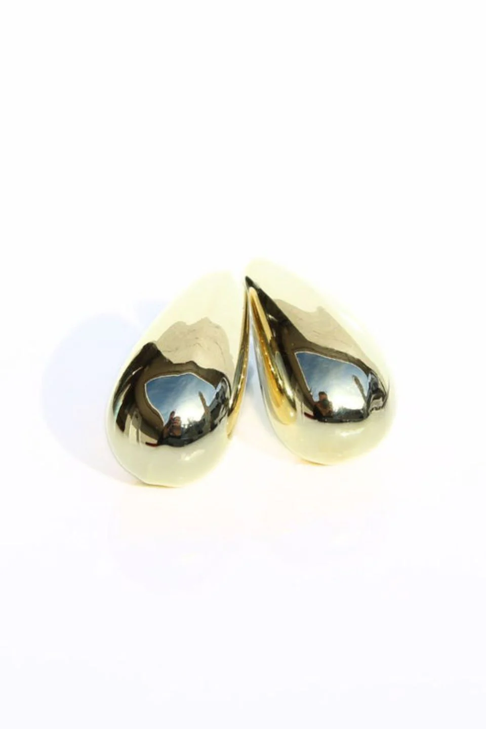 Large Gold EOL Tear Drop Earrings - Image 2