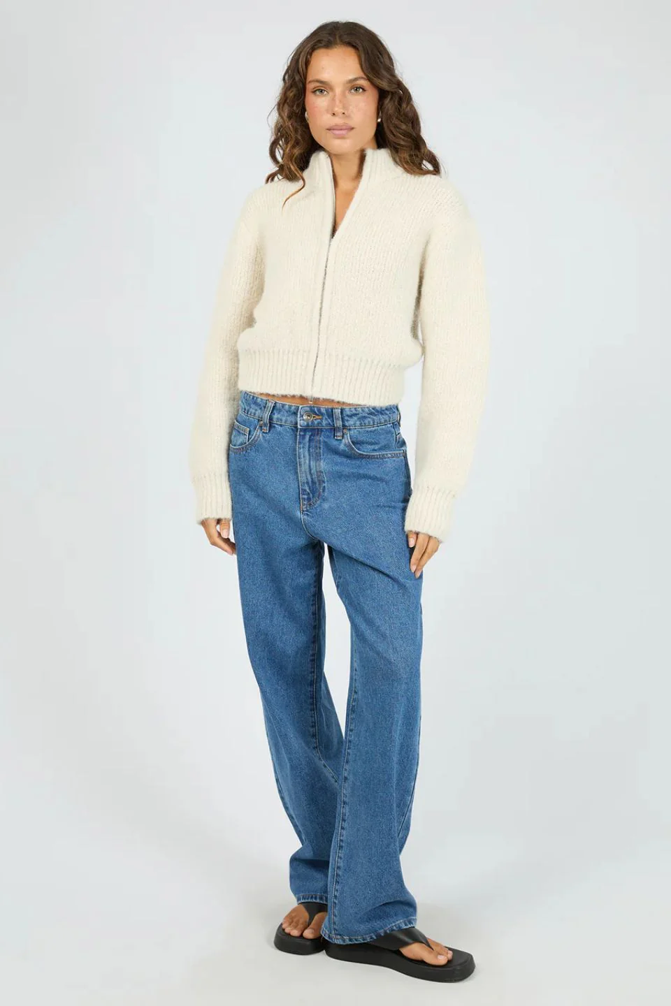 Leila Chalk Wool Blend Zip Thru Knit Jumper - Image 2